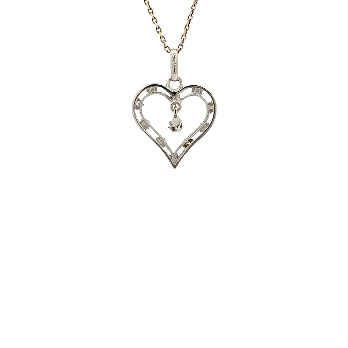 White gold vintage heart pendant with diamond 14 kt