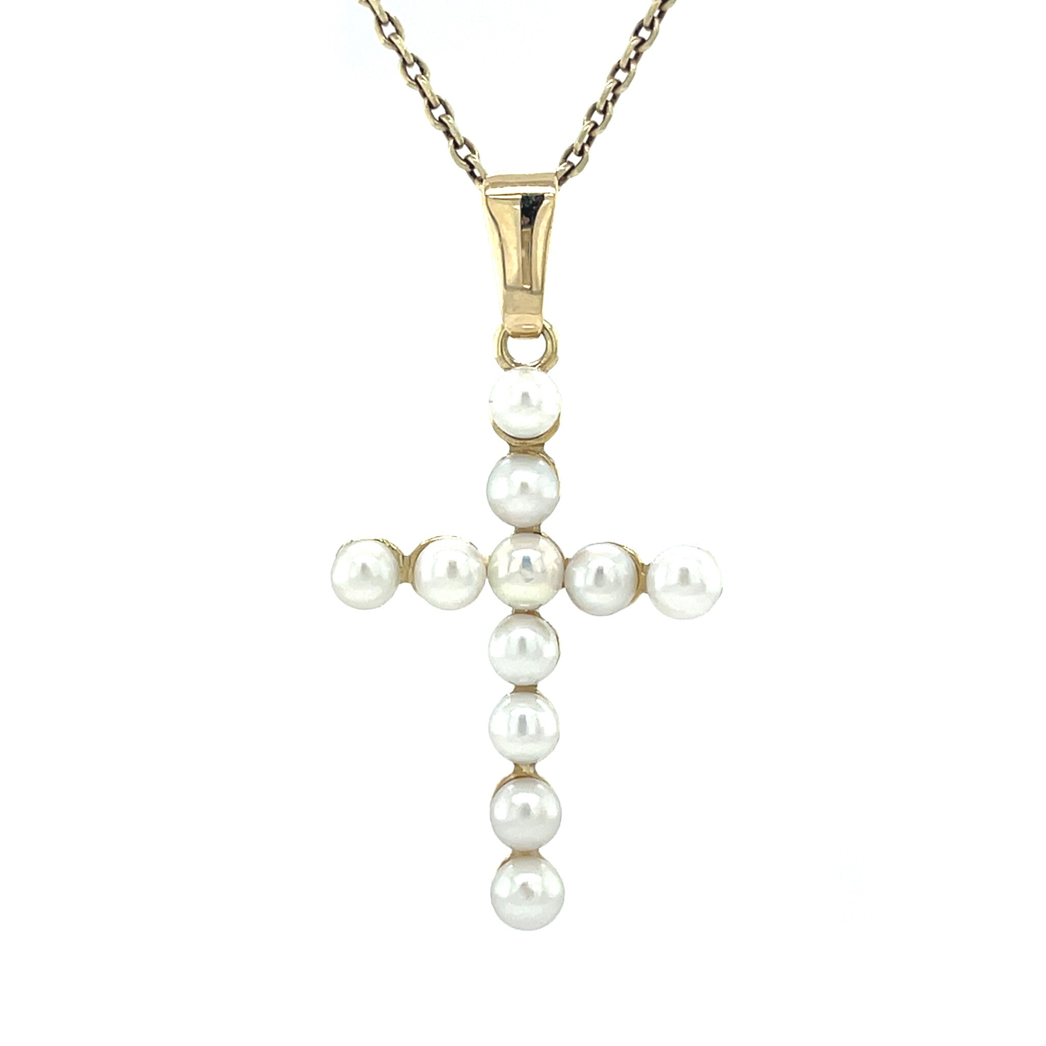 Vintage gold cross pendant with pearl, 14 kt