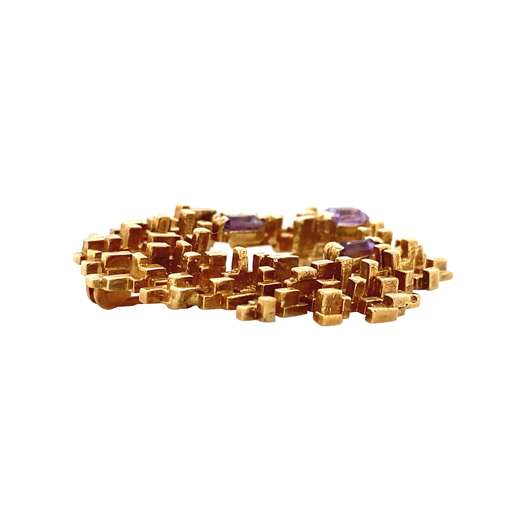 Gouden broche met amethist 14 krt