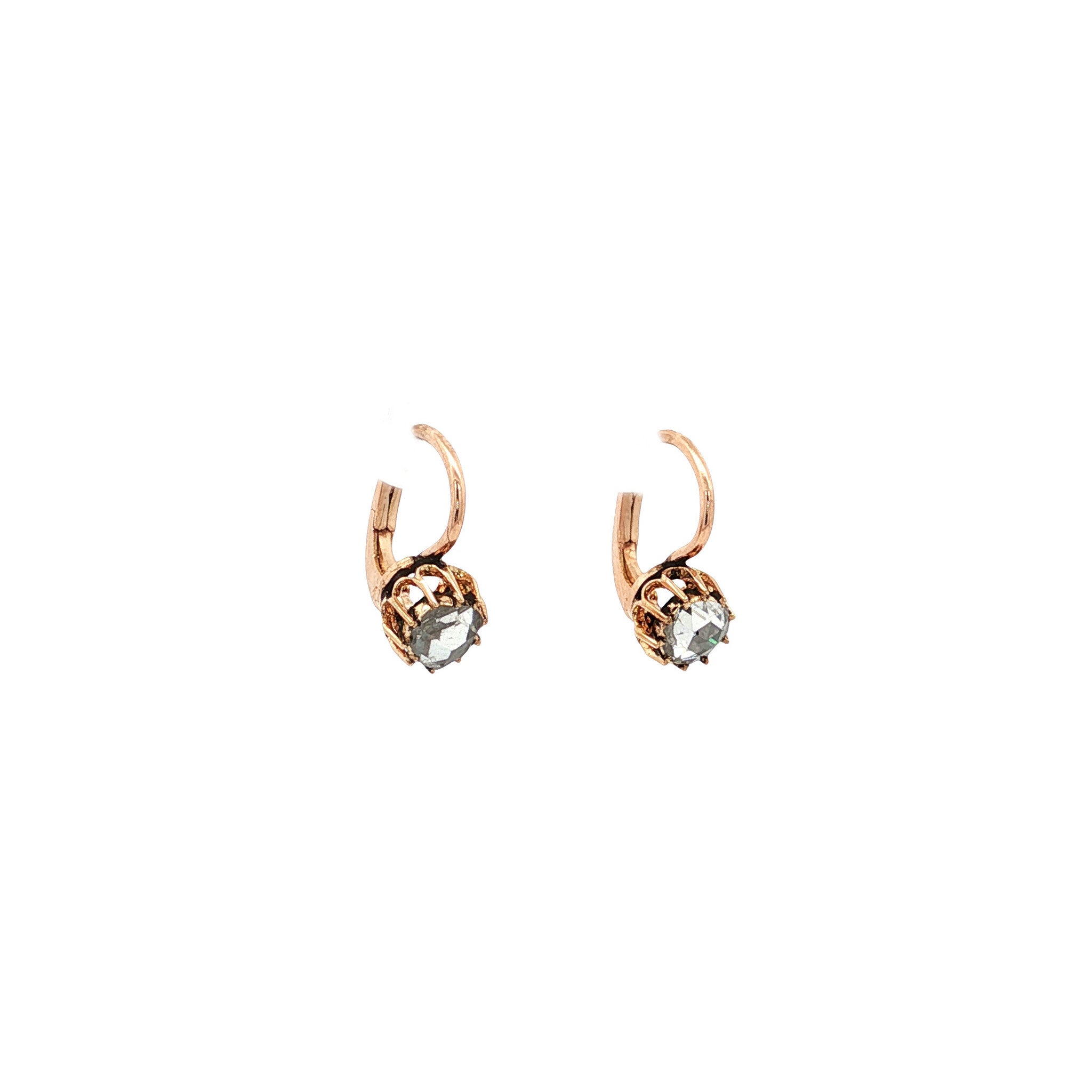 Vintage 14 kt rose-gold drop earrings with rose diamond