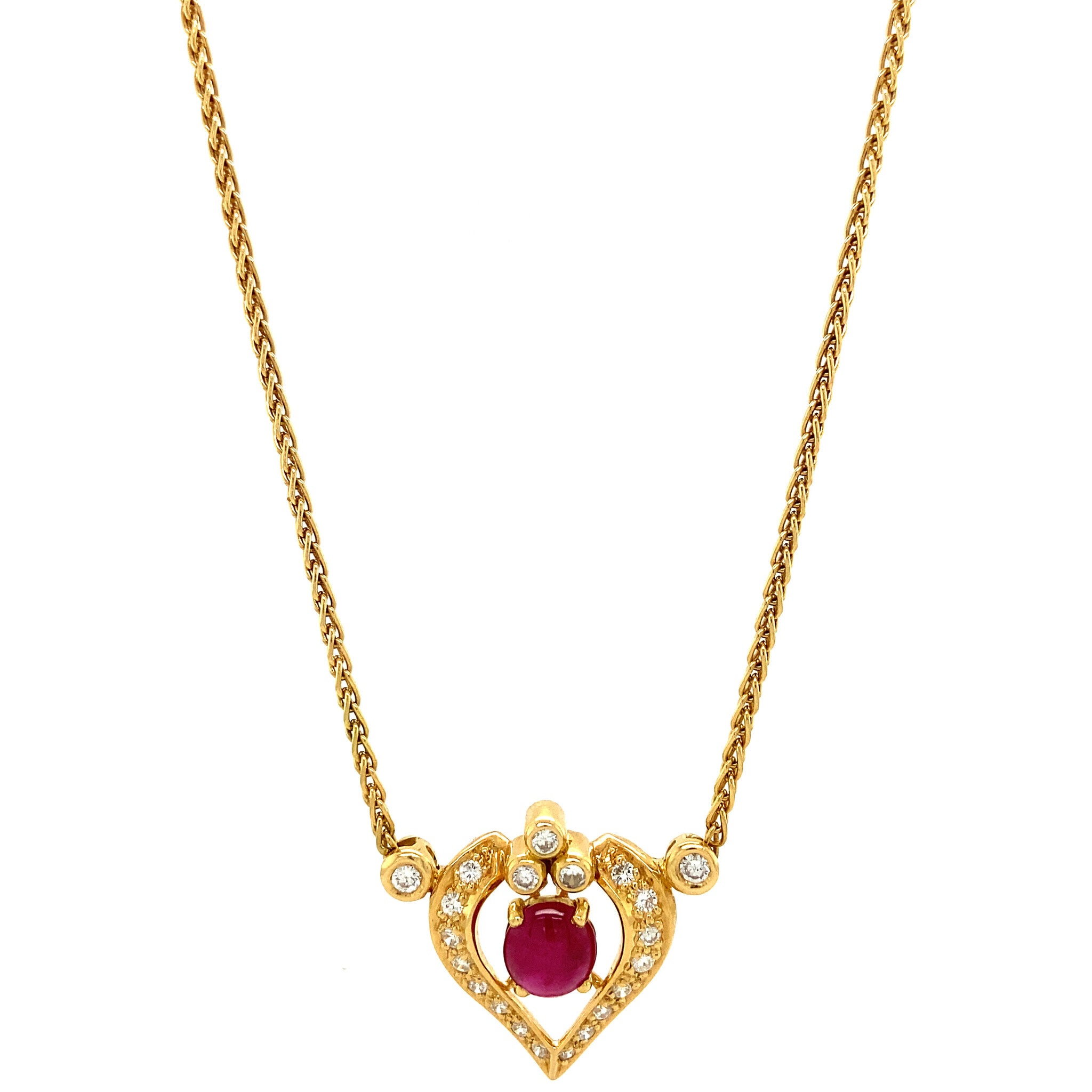 Gold necklace with ruby and diamond pendant 18kt