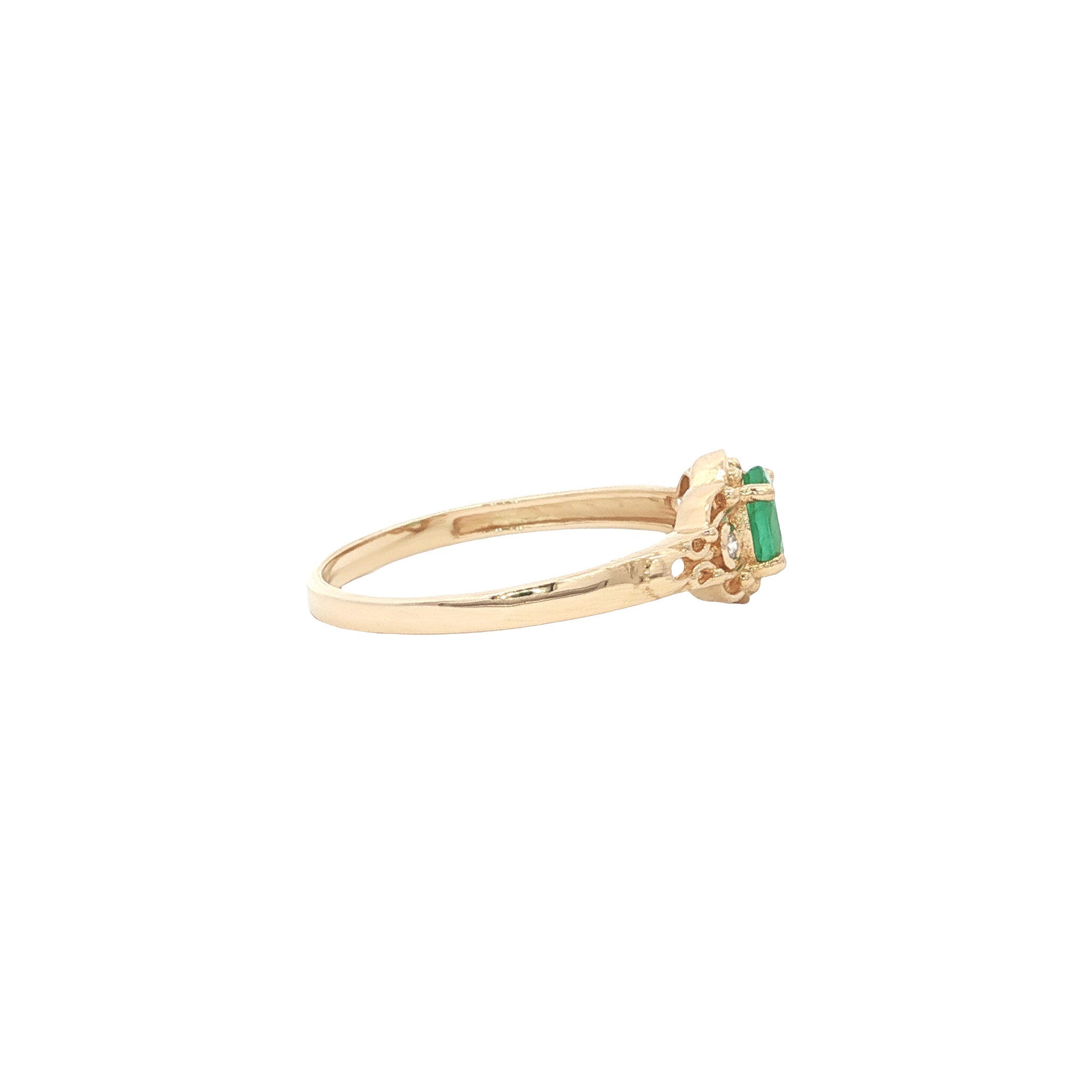 Gouden ring met smaragd en diamant 14 kt