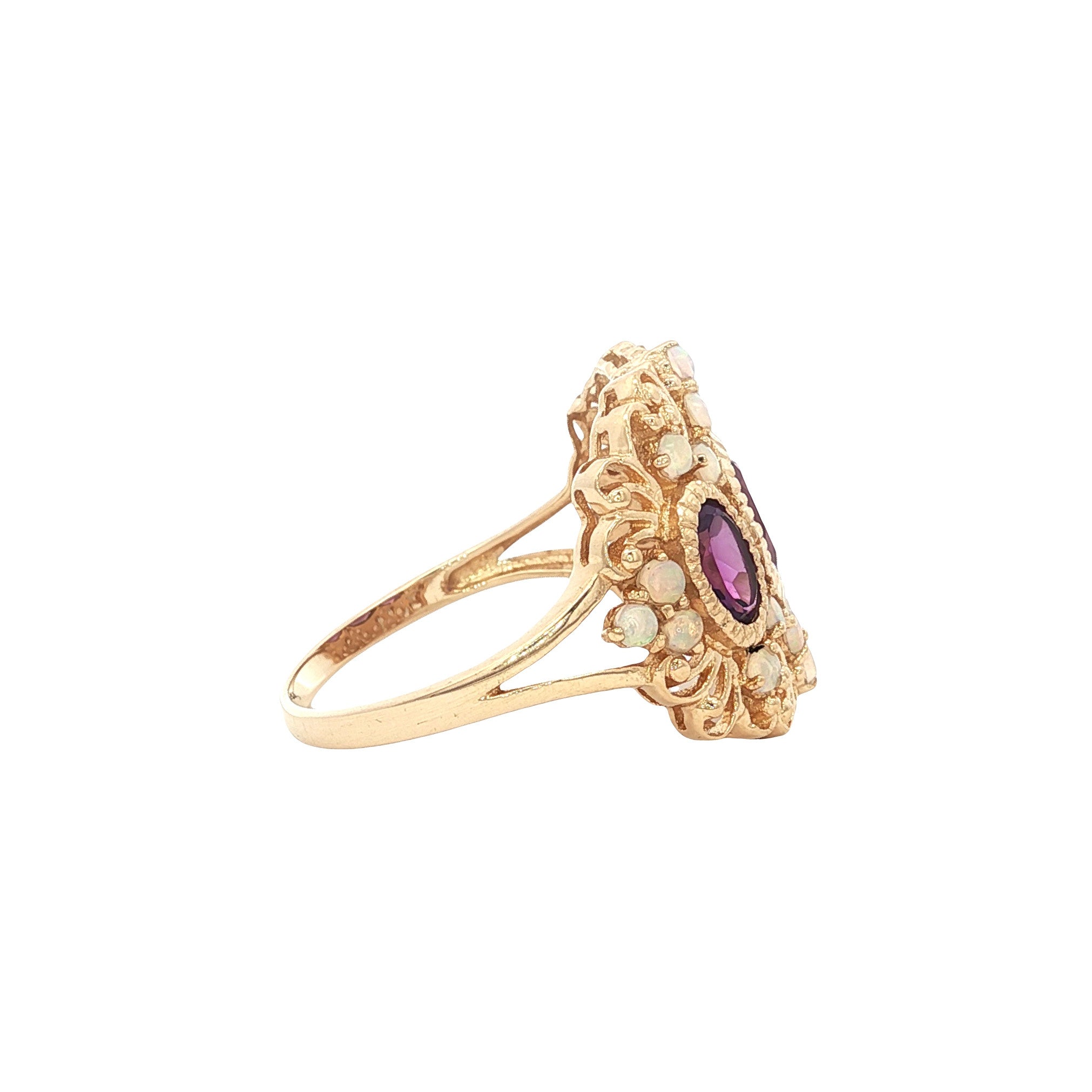 Gold ring with amethyst and opal 14 kt
