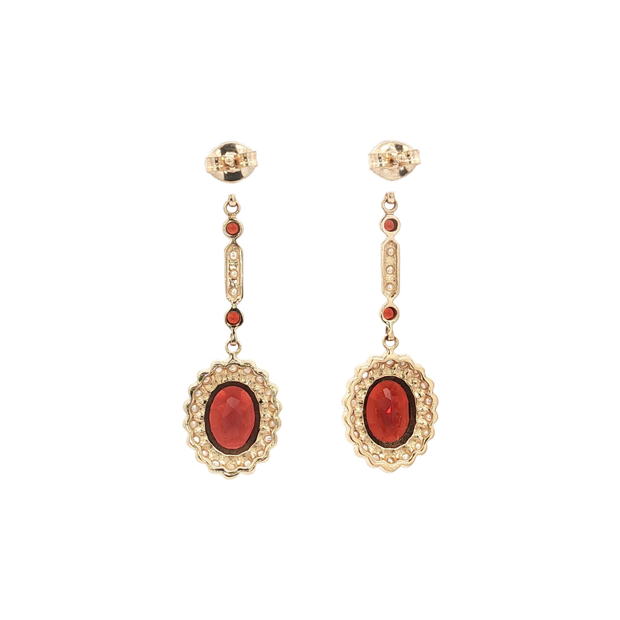 Gold earrings with garnet and pearl 14 kt