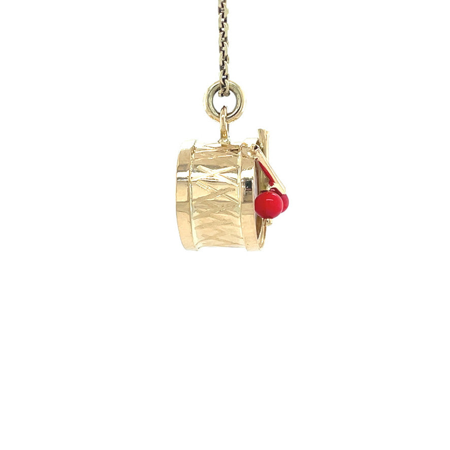 Gouden vintage trommel hanger met parelmoer en kleursteen 14 kt