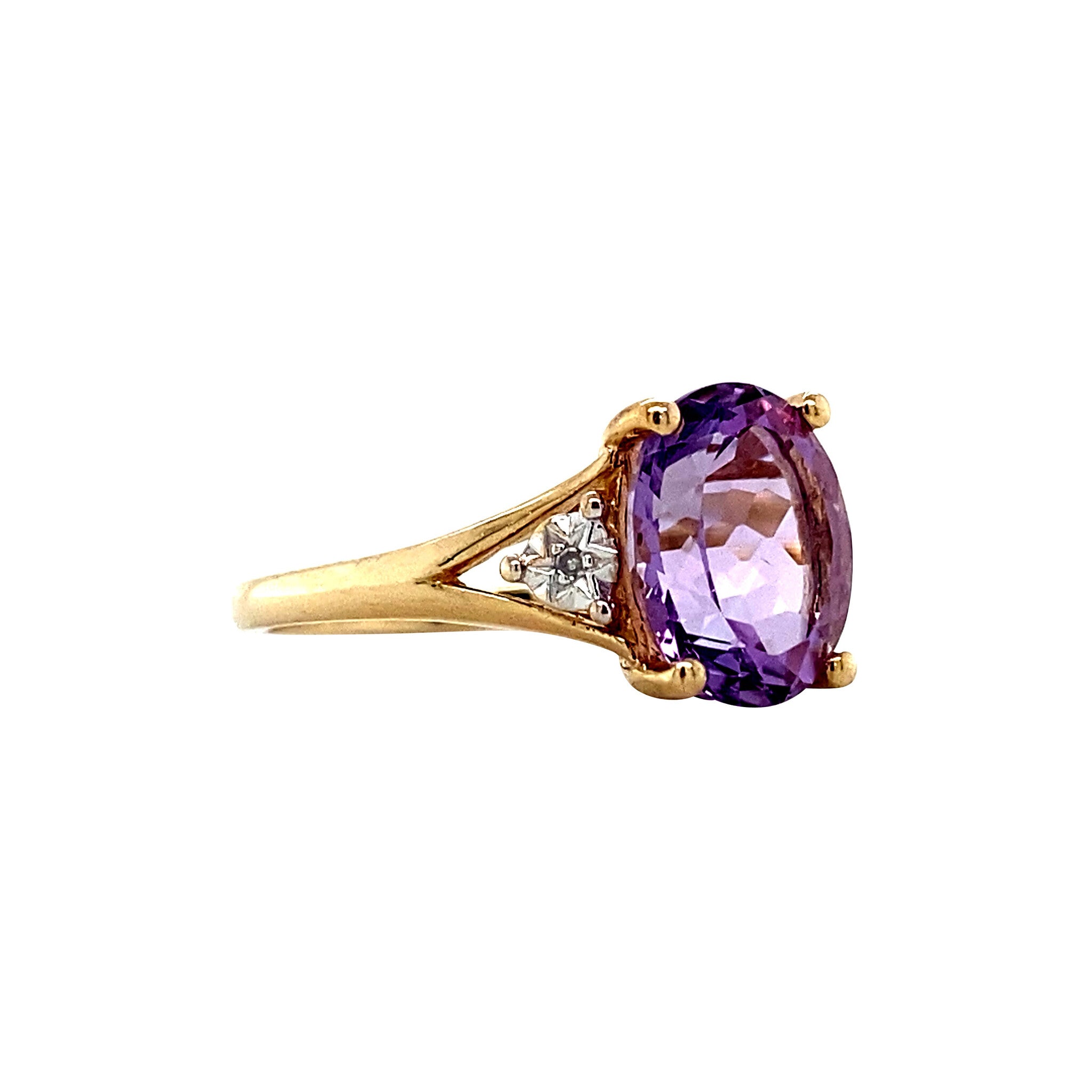Ring met amethist en diamant 9 krt