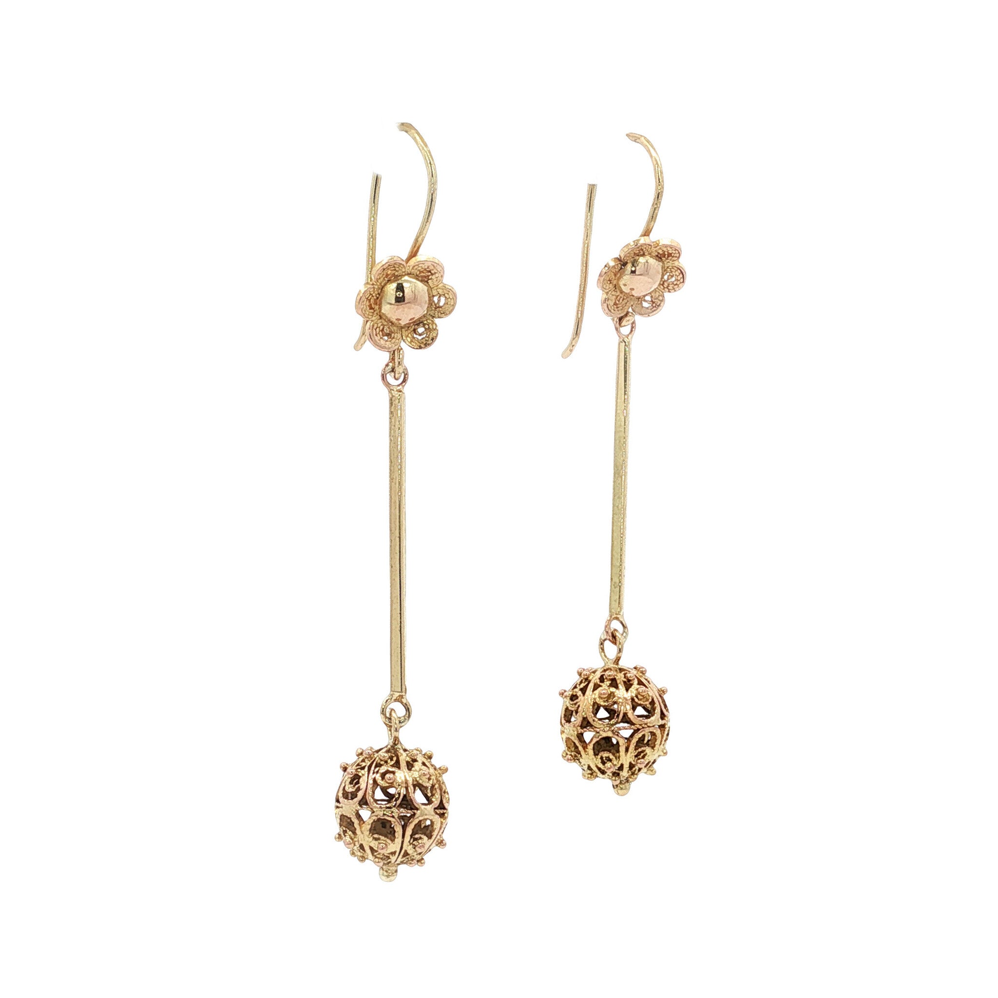 Gold vintage filigree earrings 14 kt