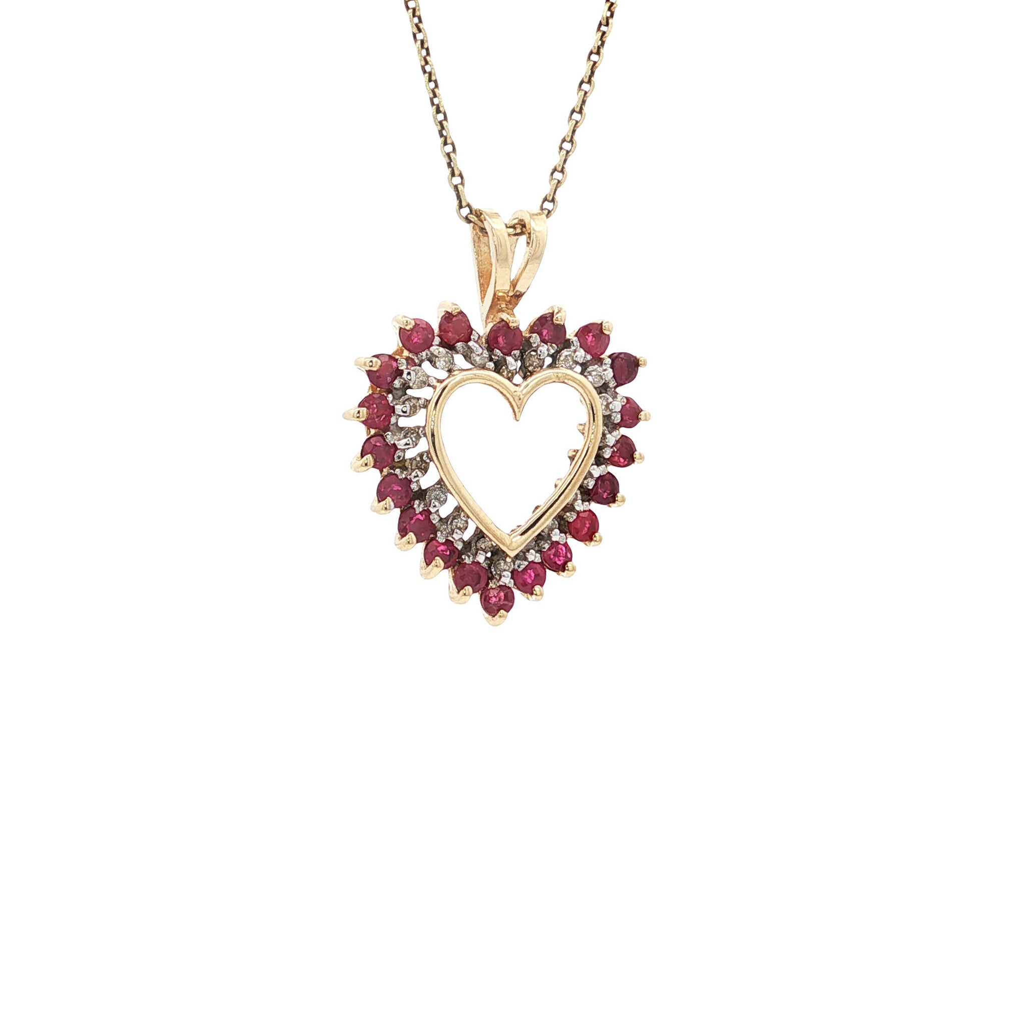 Vintage heart pendant with ruby and diamond, 10 kt
