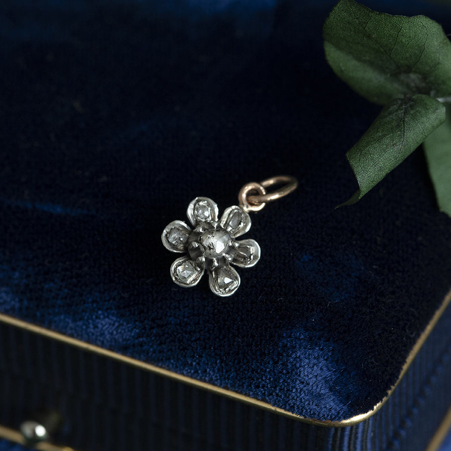 Roségouden vintage entourage Victoriaanse hanger met roosdiamant 14 ktt/925