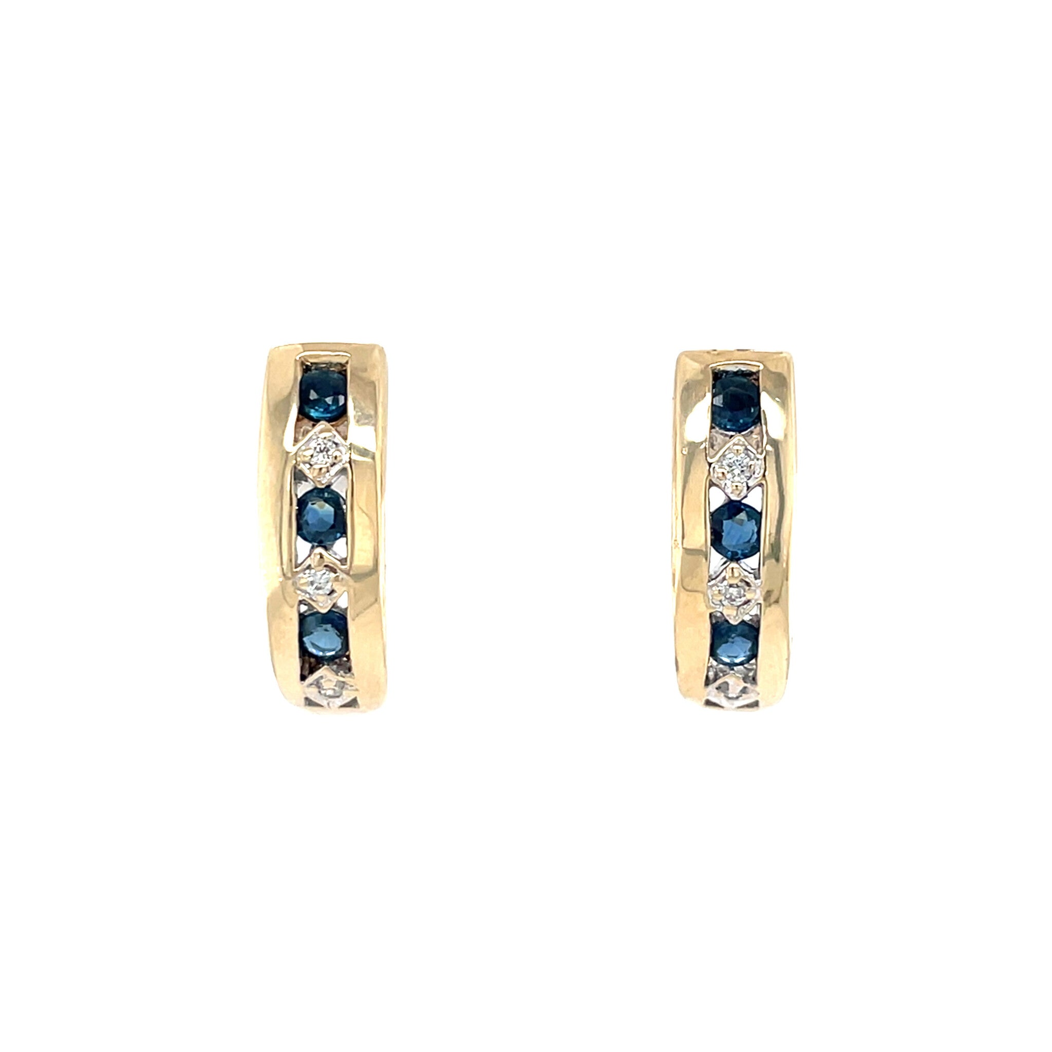 Vintage gold stud earrings with sapphire and diamond, 14 kt