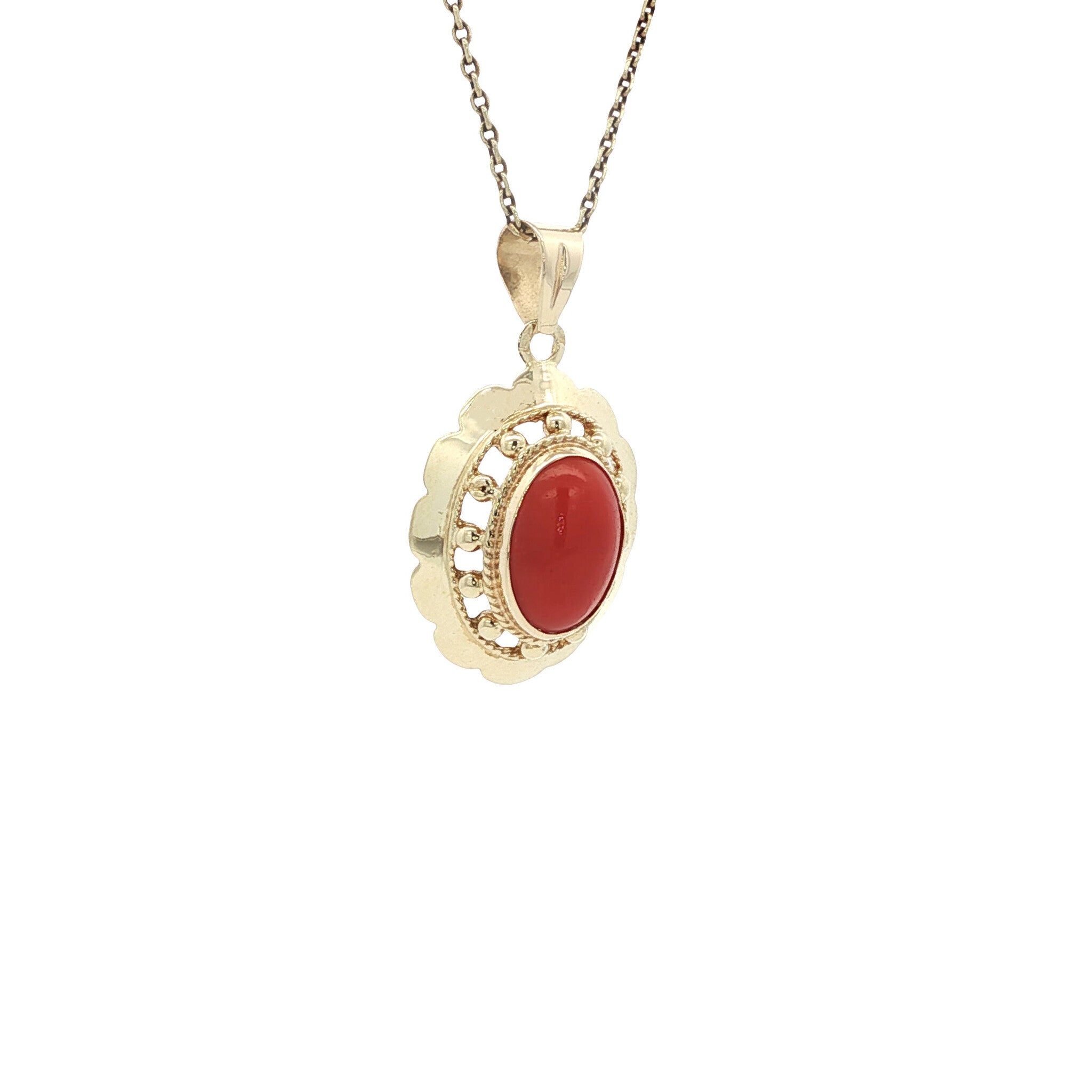 Gouden vintage hanger met bloedkoraal 14 kt