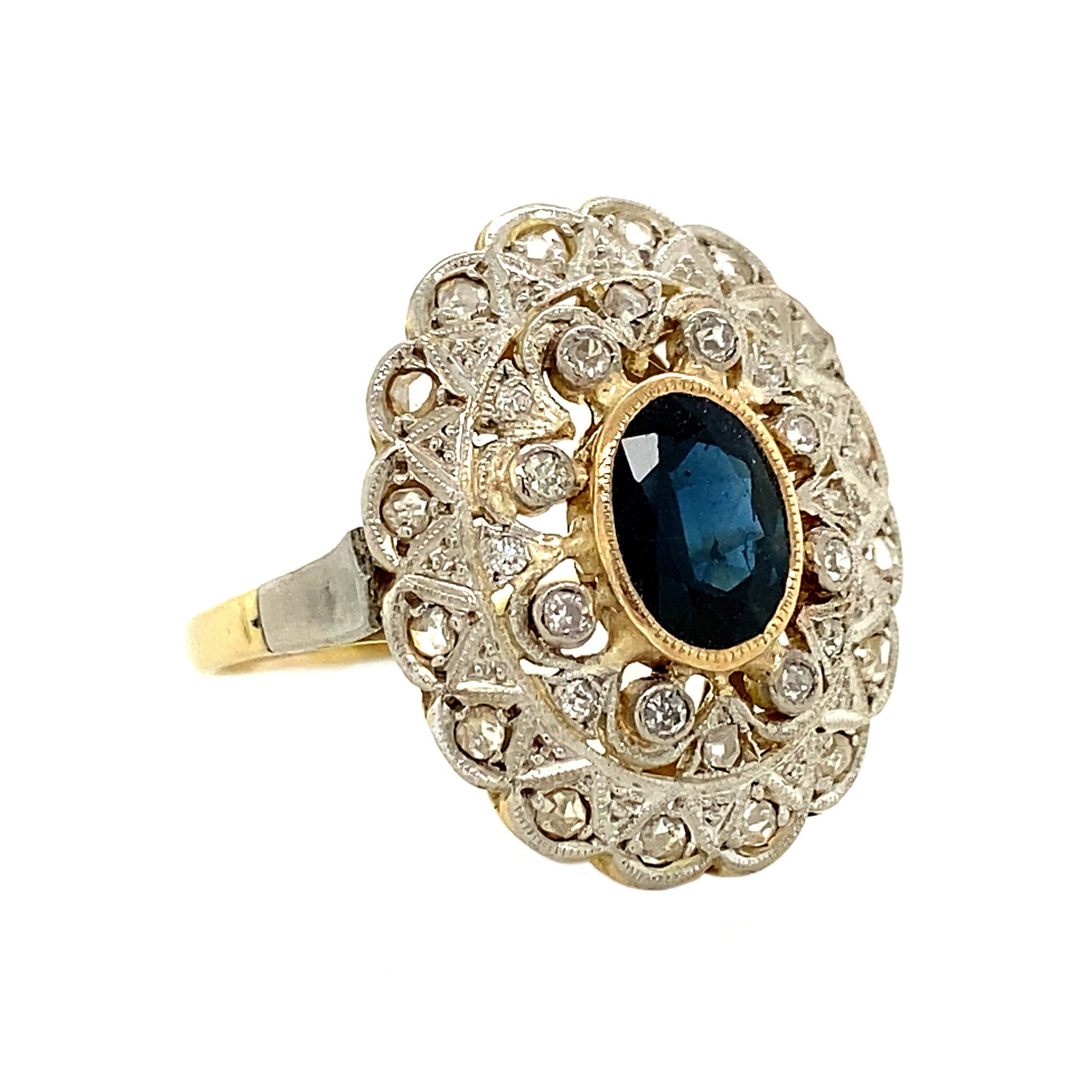 Gouden entourage ring met saffier en diamant 14 krt/850