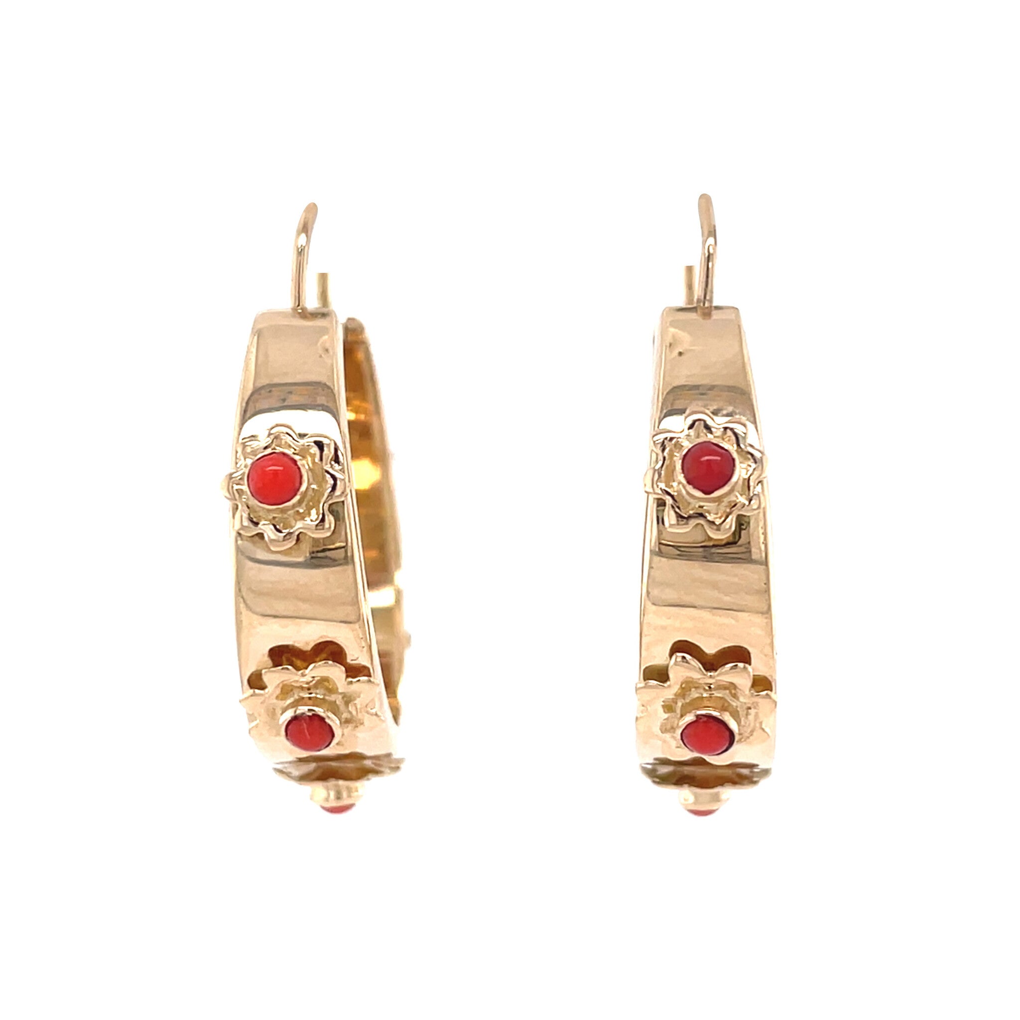 Roségouden vintage oorringen met kleursteen 14 kt