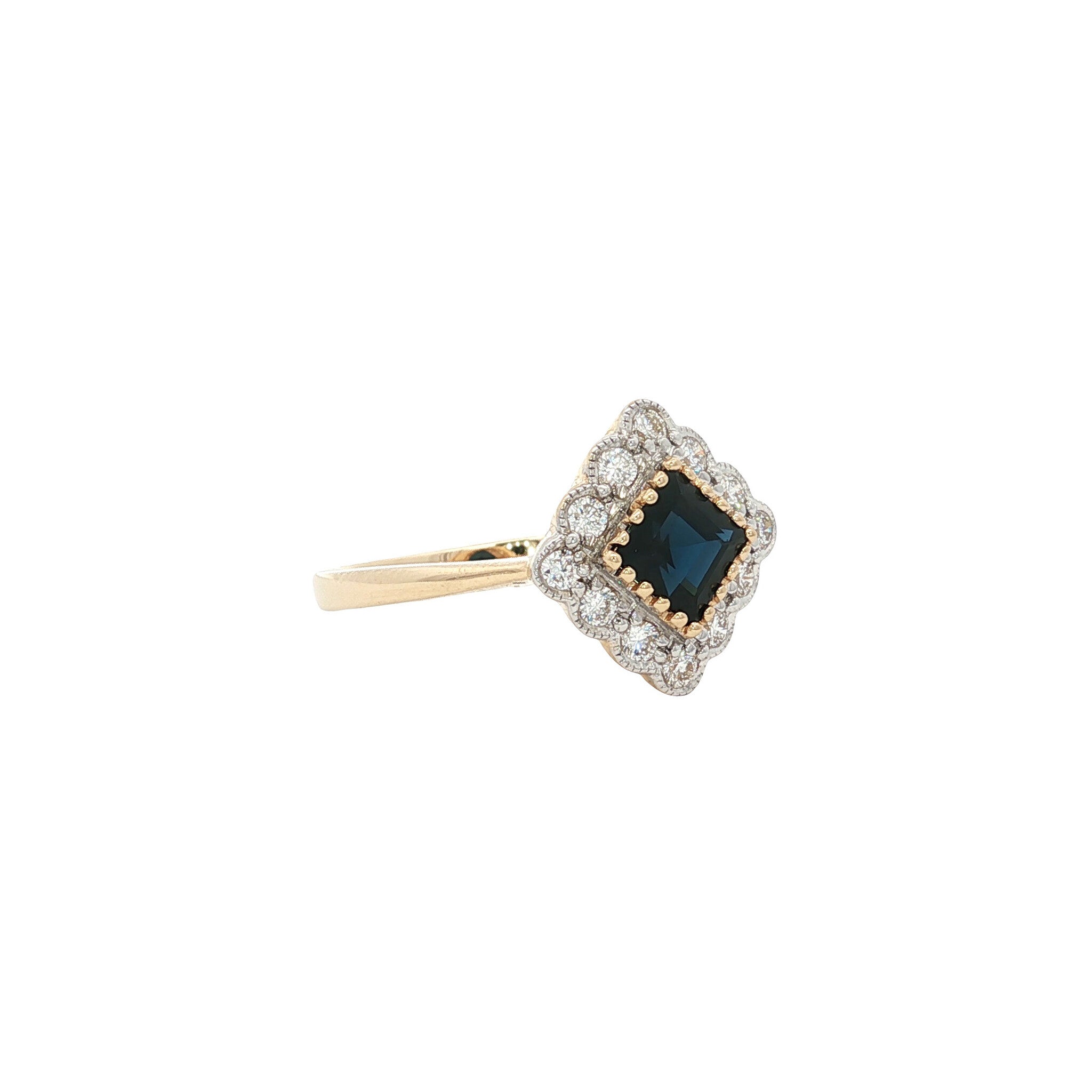 Gouden ring met saffier en diamant 14 kt