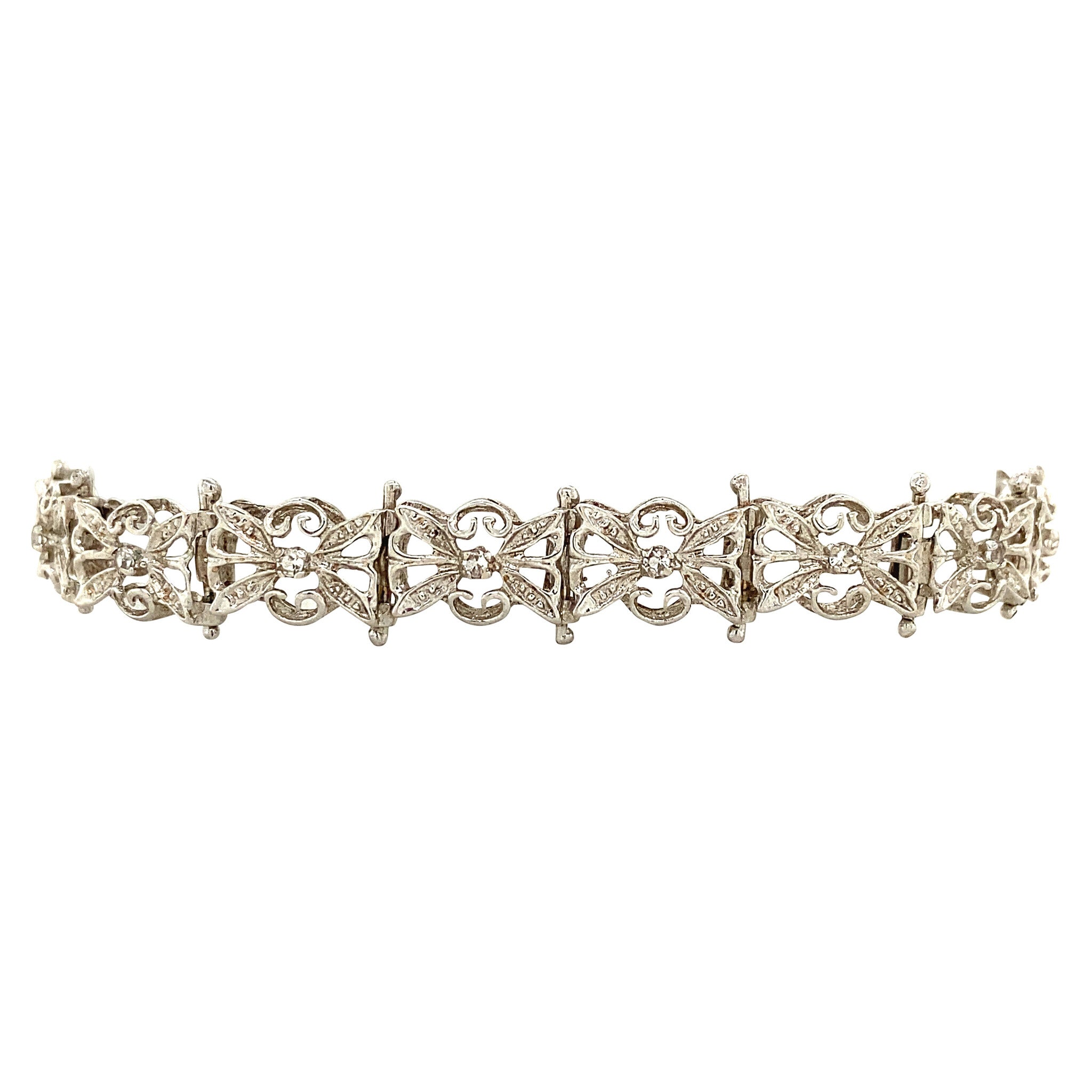 Witgouden vintage armband met diamant 18 cm 18 krt