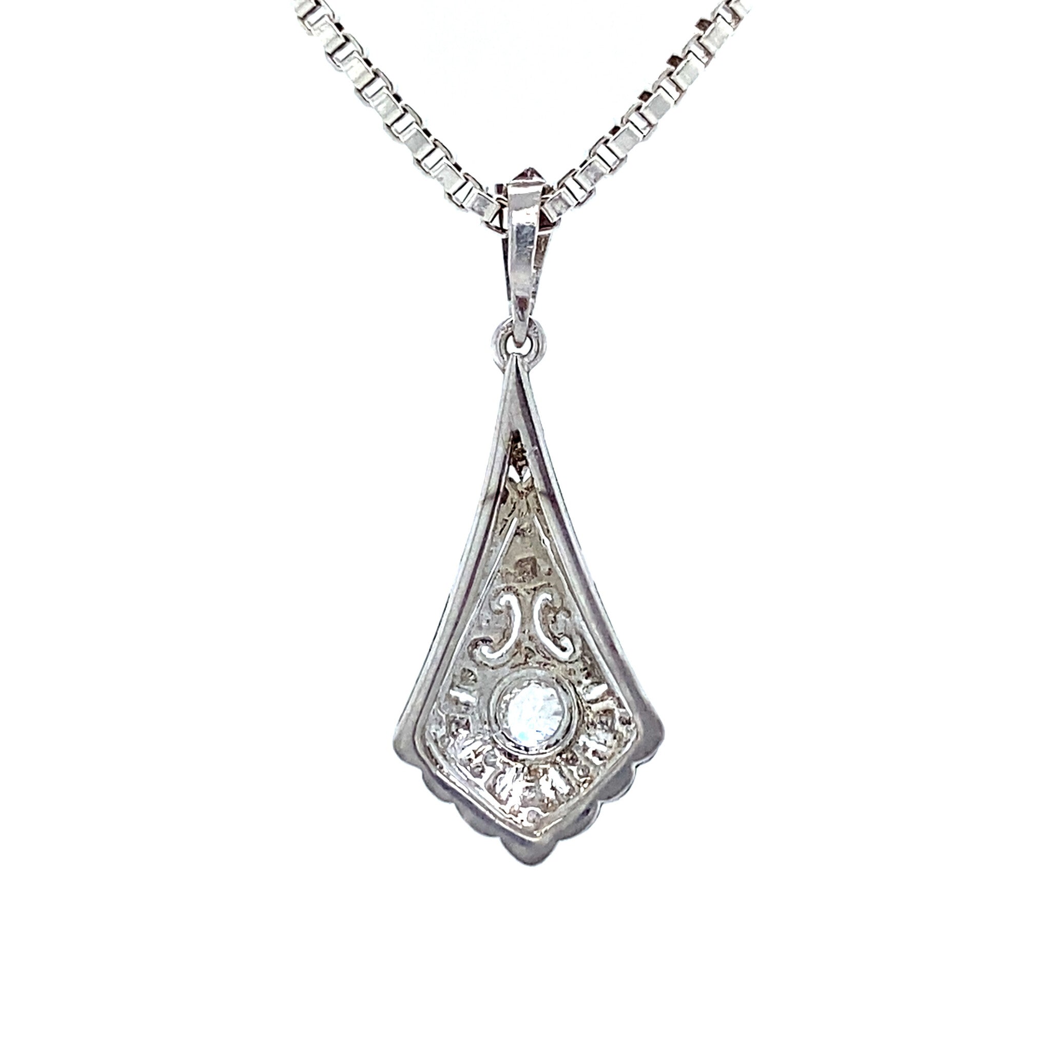 Witgouden vintage hanger met diamant 14 krt