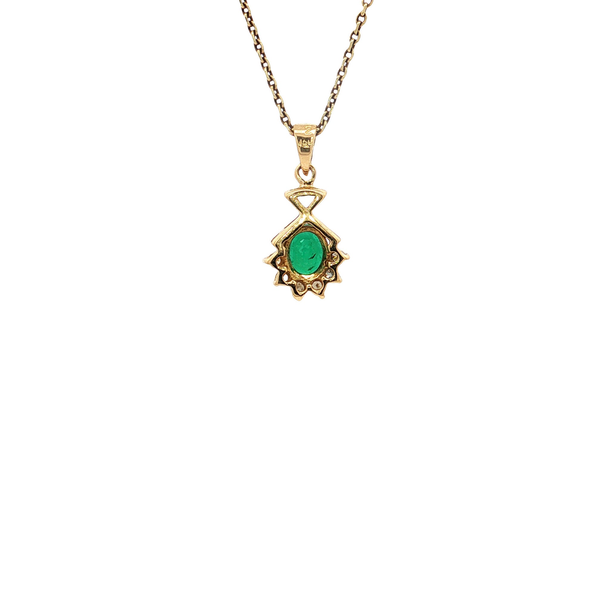 Gouden vintage hanger met smaragd en diamant 18 kt