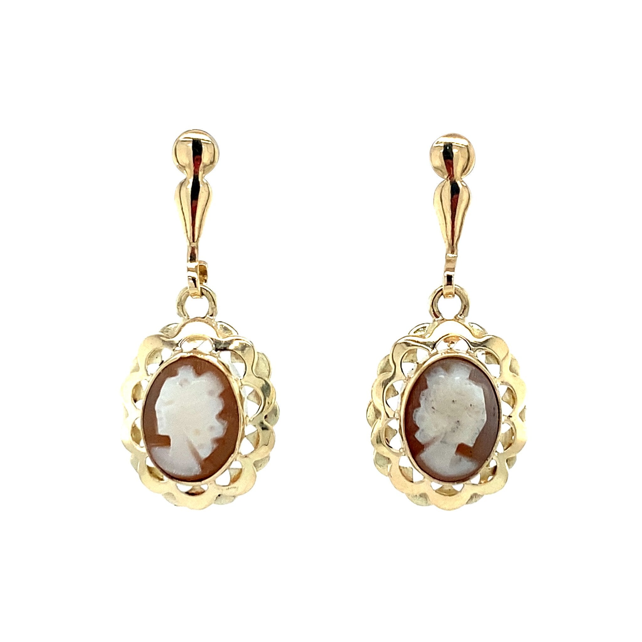 Gold earrings with cameo 14 crt