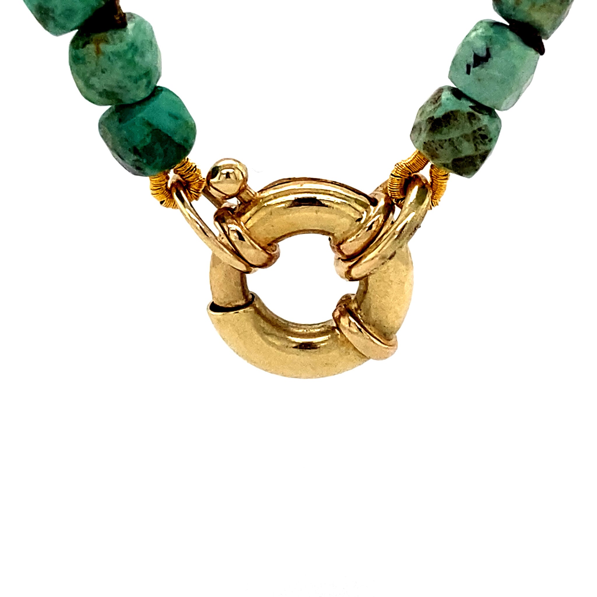 Turquoise necklace with pearl and 14 kt gold clasp