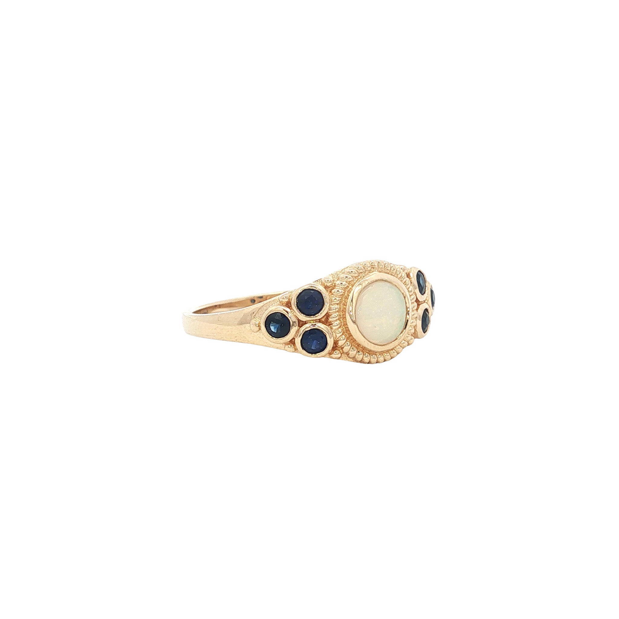 14 kt gold ring with opal and sapphire