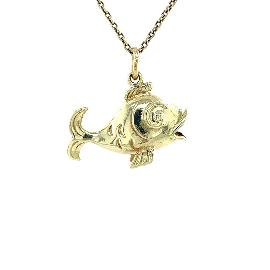 Gouden vintage vis hanger 14 kt