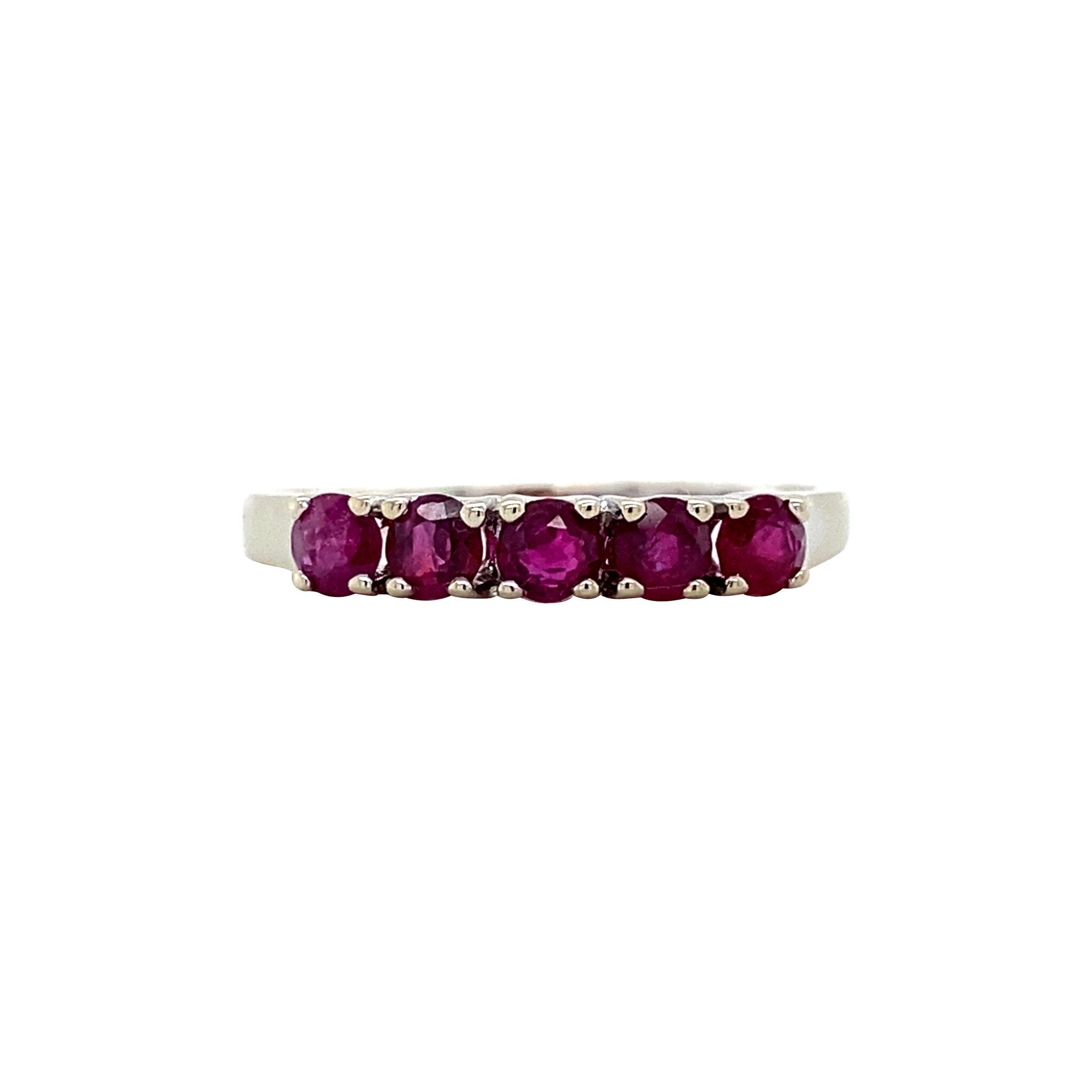 14 kt vintage white gold row ring with ruby