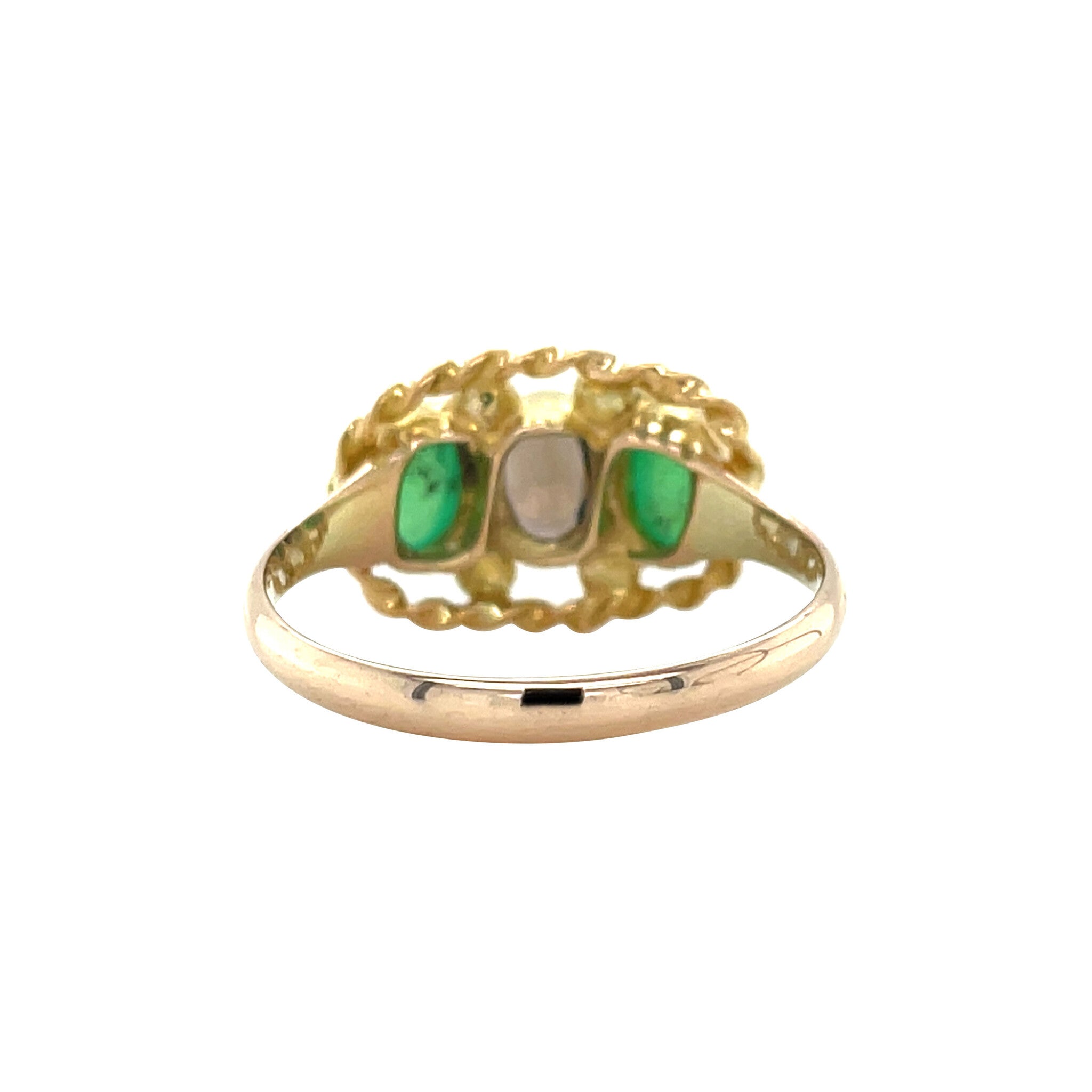 Vintage trilogy ring with smoky quartz and chrysoprase 10 kt