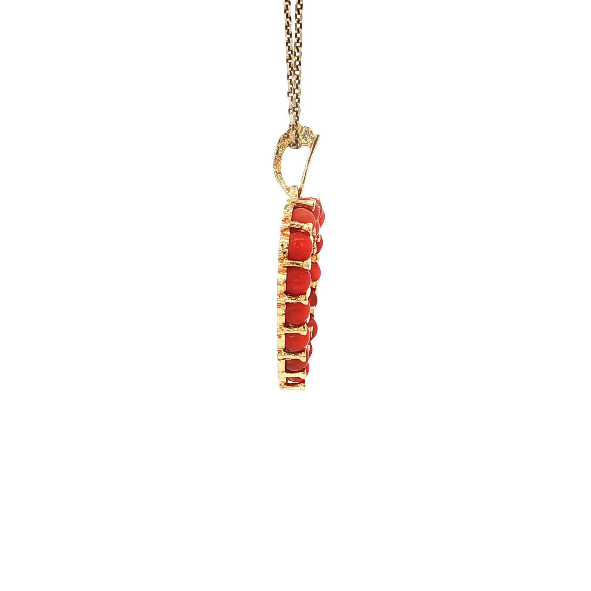 Gouden vintage hart hanger met bloedkoraal 18 kt