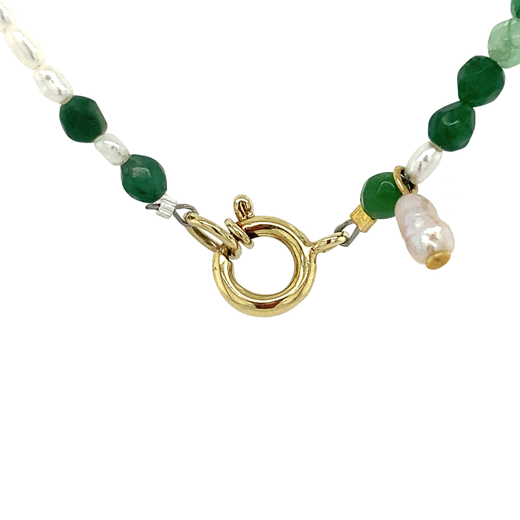 Jade and pearl necklace with gold clasp 46 cm 14 krt