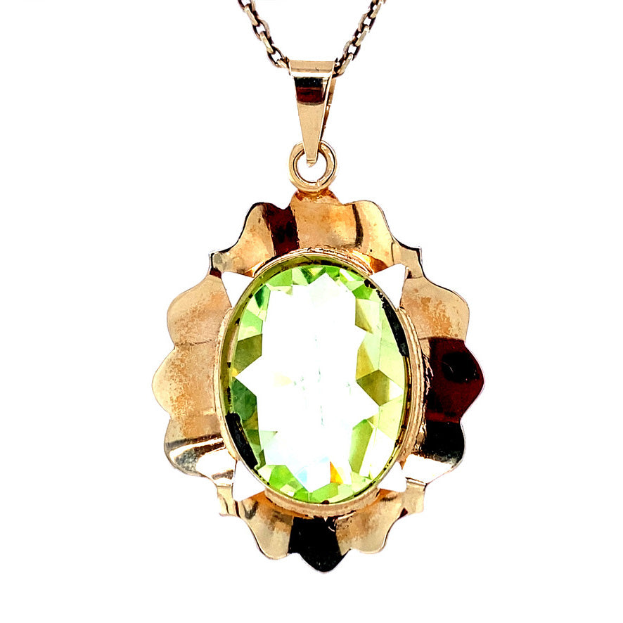 Gouden hanger met groene spinel 14 krt