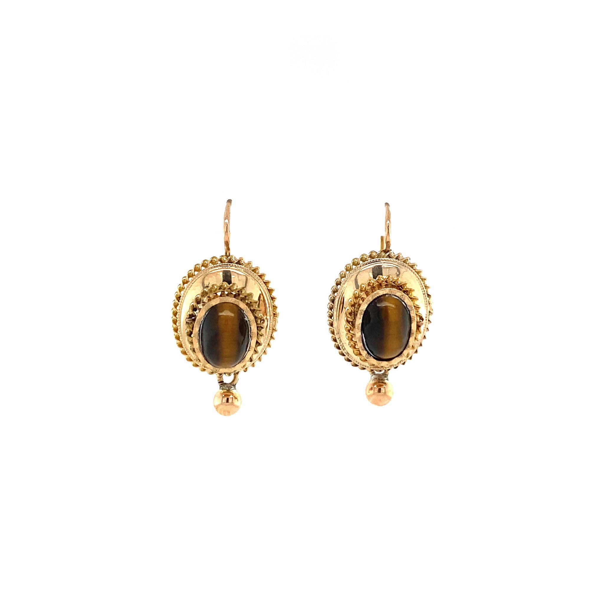 Gouden oorhangers met tijgeroog 14 krt