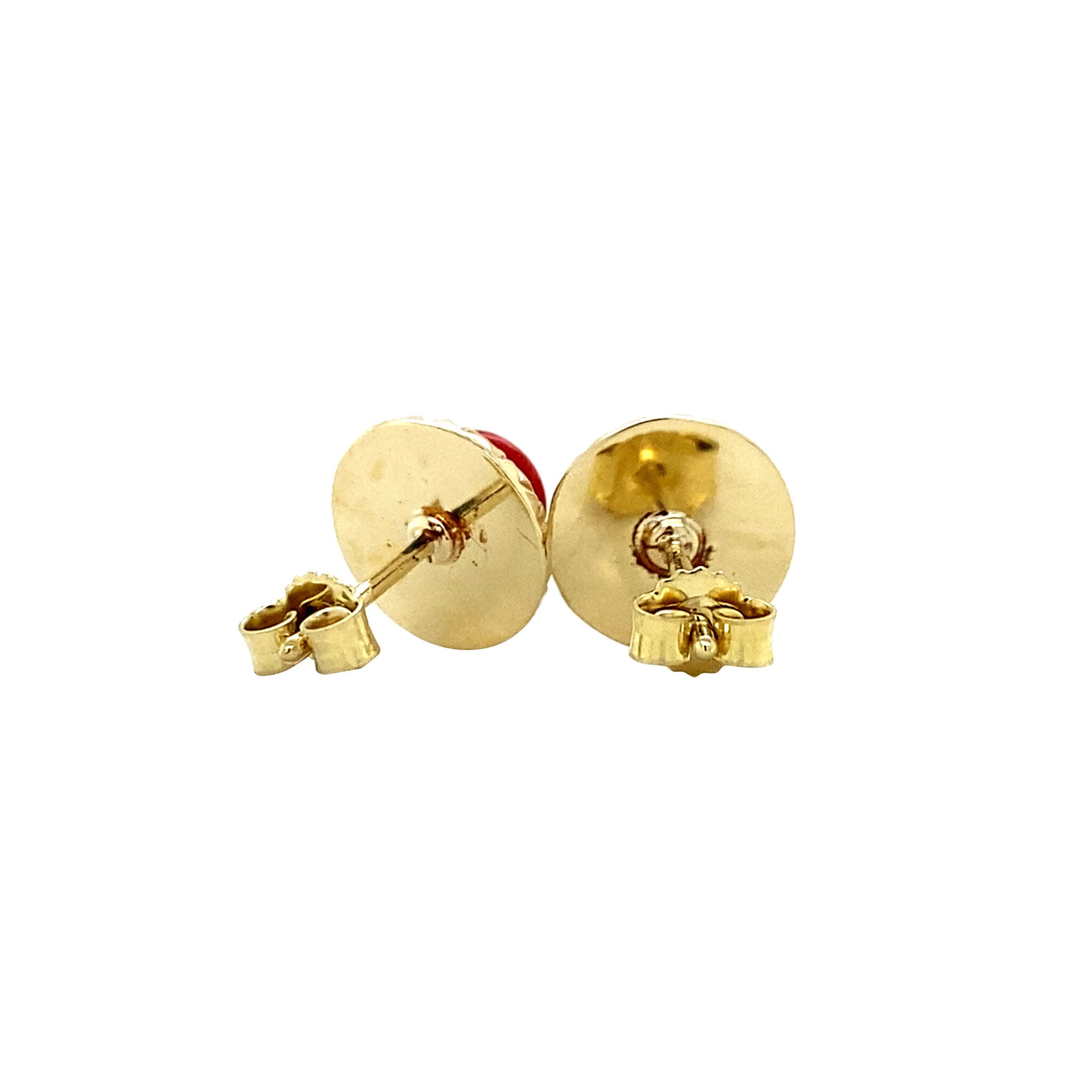 Gold ear studs with blood coral 14 krt
