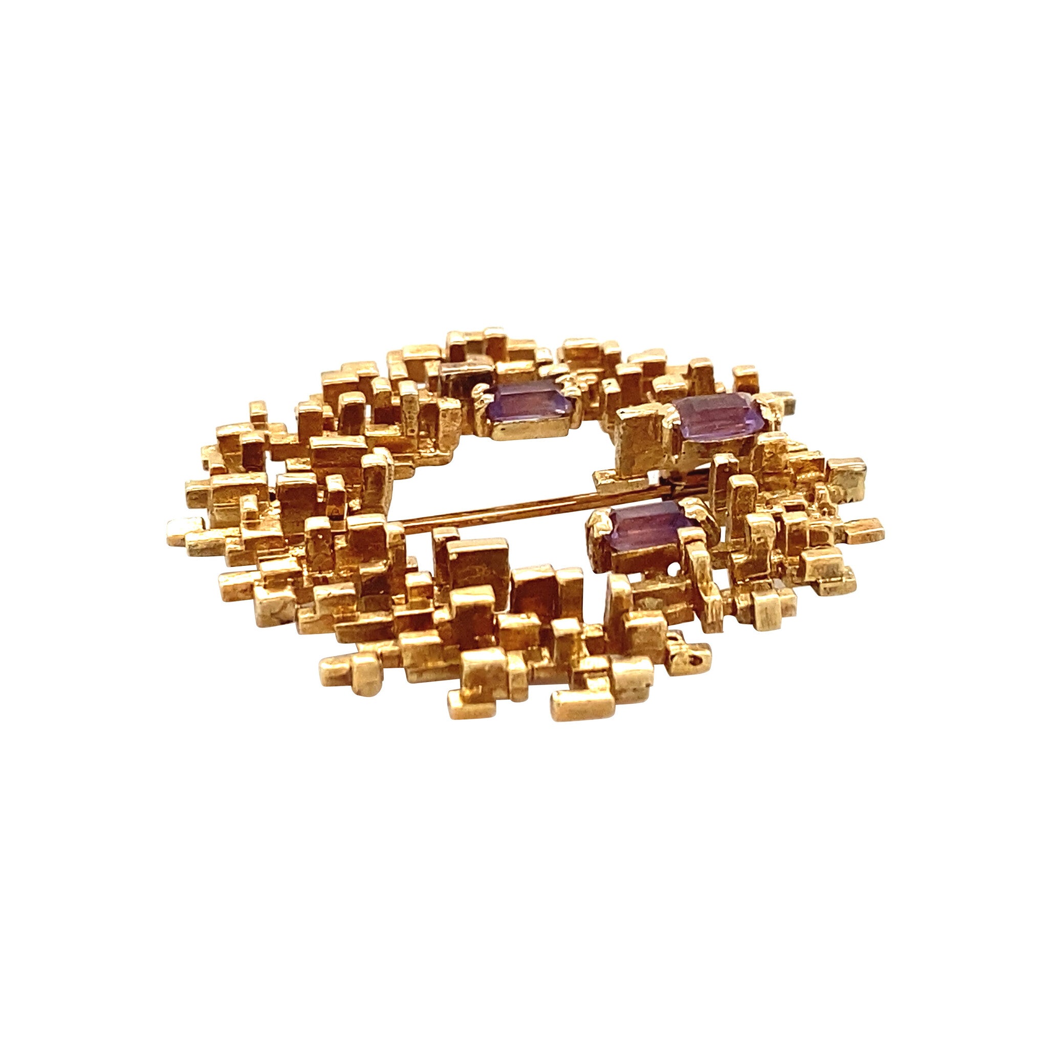 Gouden broche met amethist 14 krt