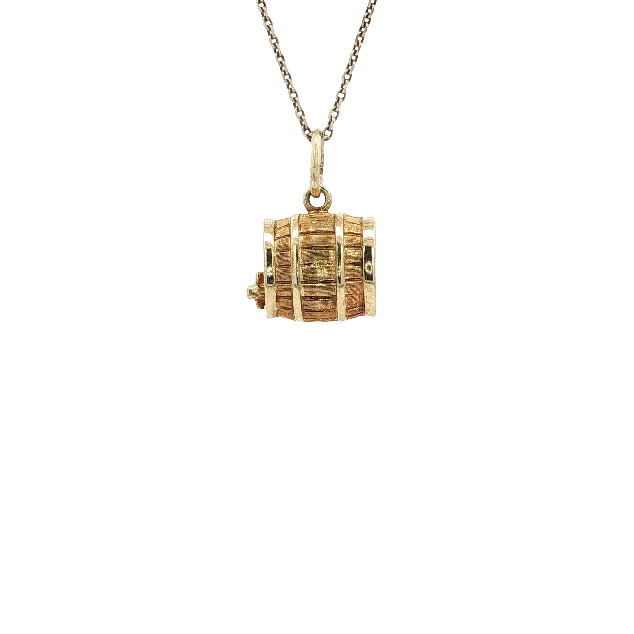 Golden vintage wine barrel pendant 14 kt