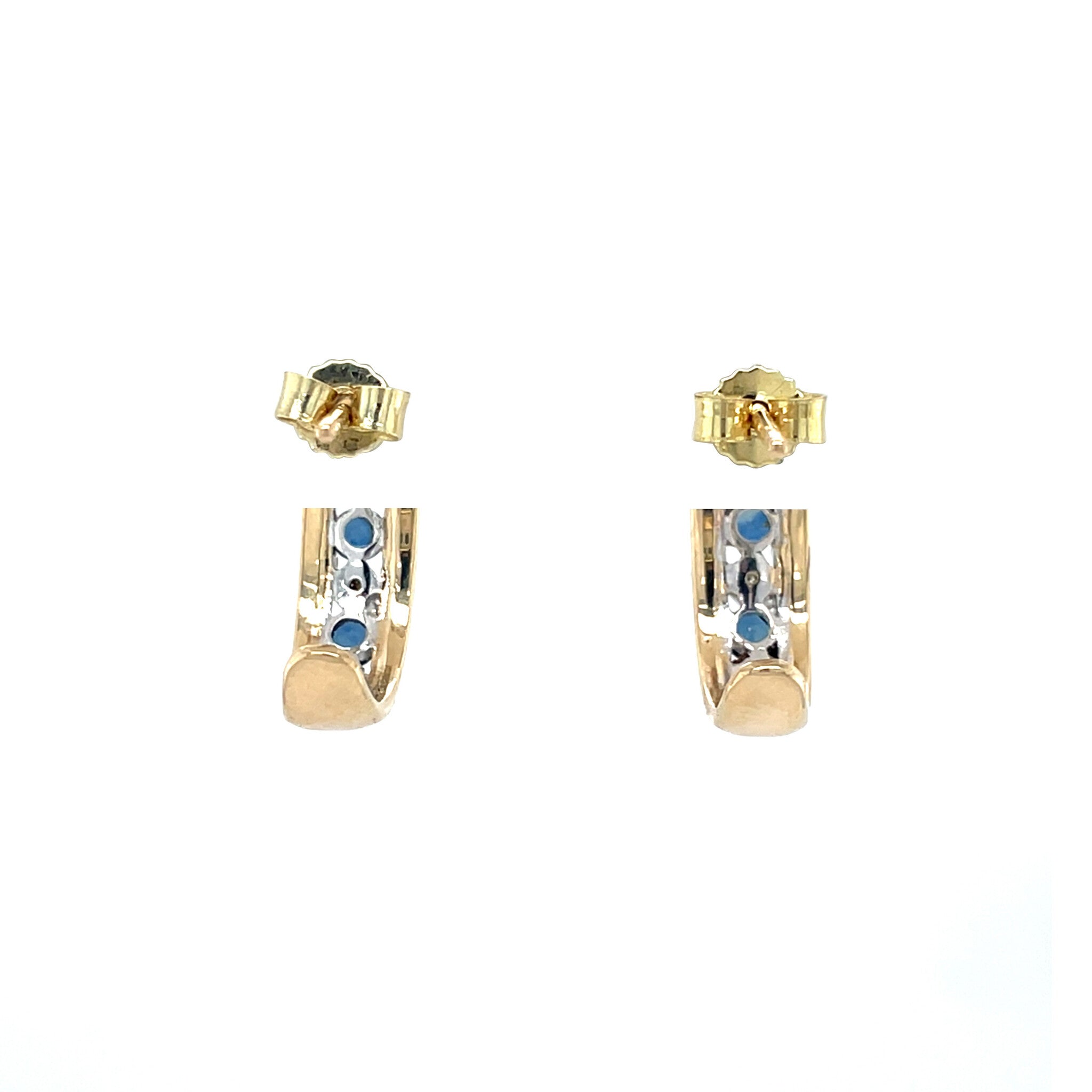 Gouden vintage oorstekers met saffier en diamant 14 krt