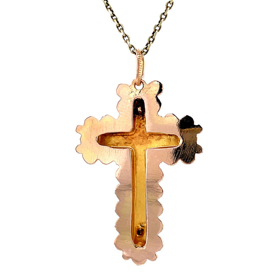 14 kt gold cross pendant with garnet
