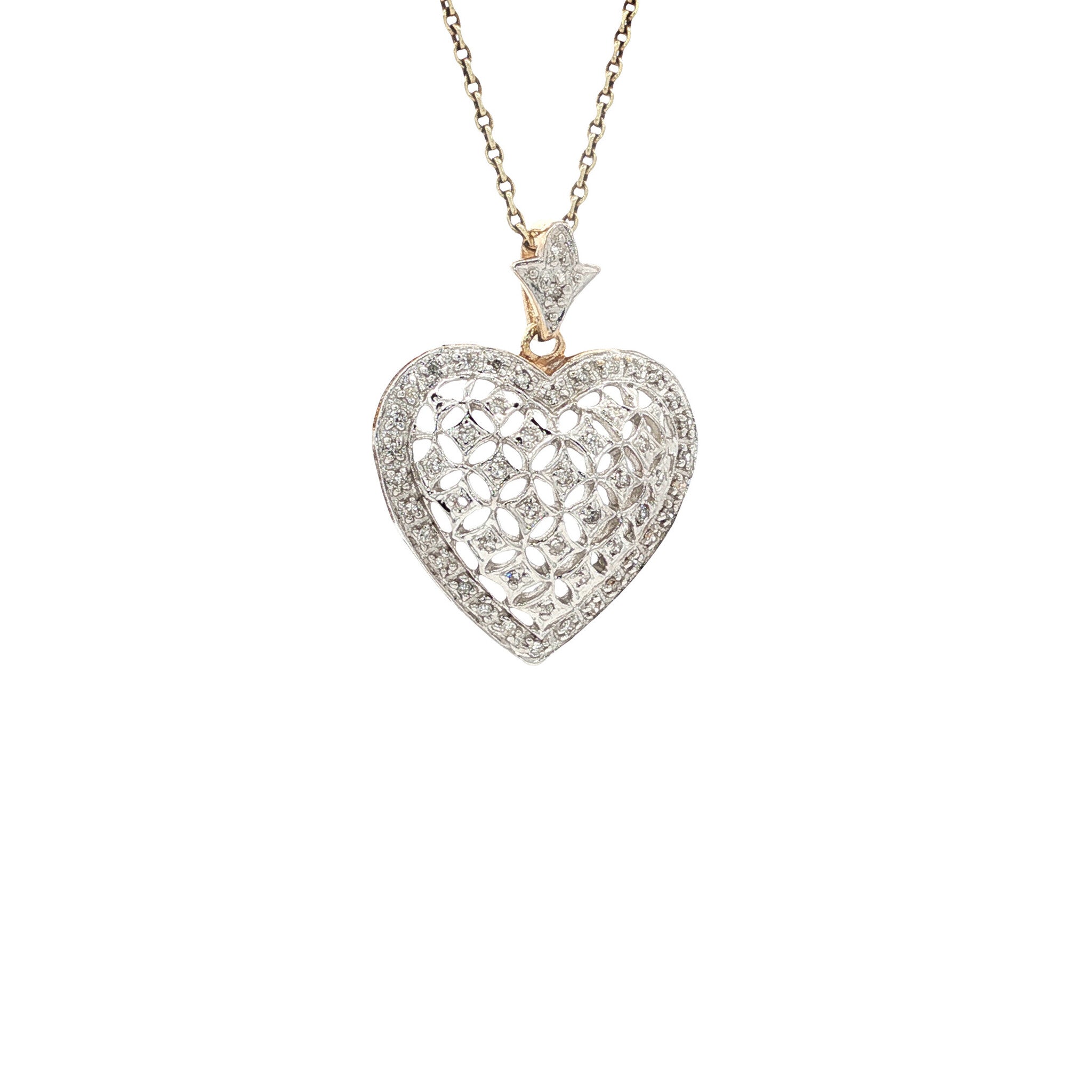 Vintage gold heart pendant with diamond, 14 kt