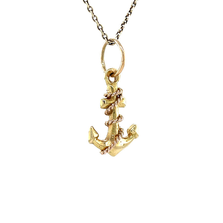 Gouden vintage anker hanger 14 krt