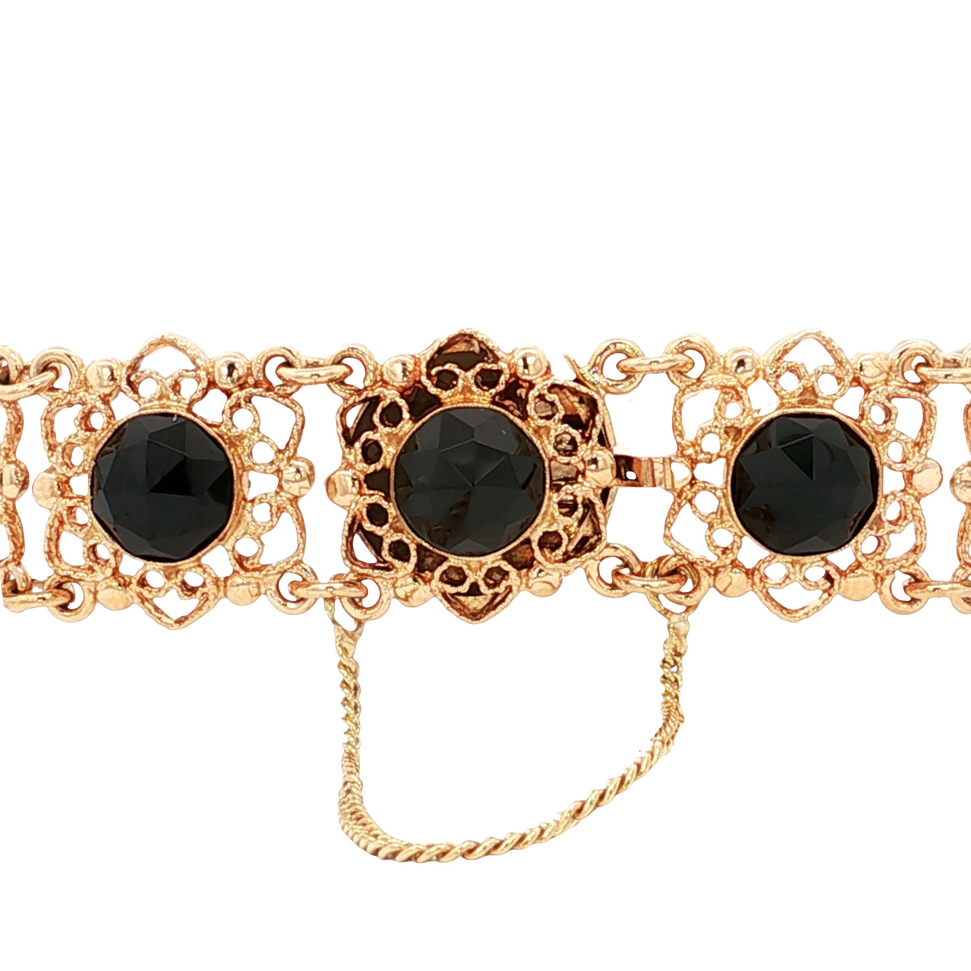 Gouden vintage bootjes armband met granaat 14 kt