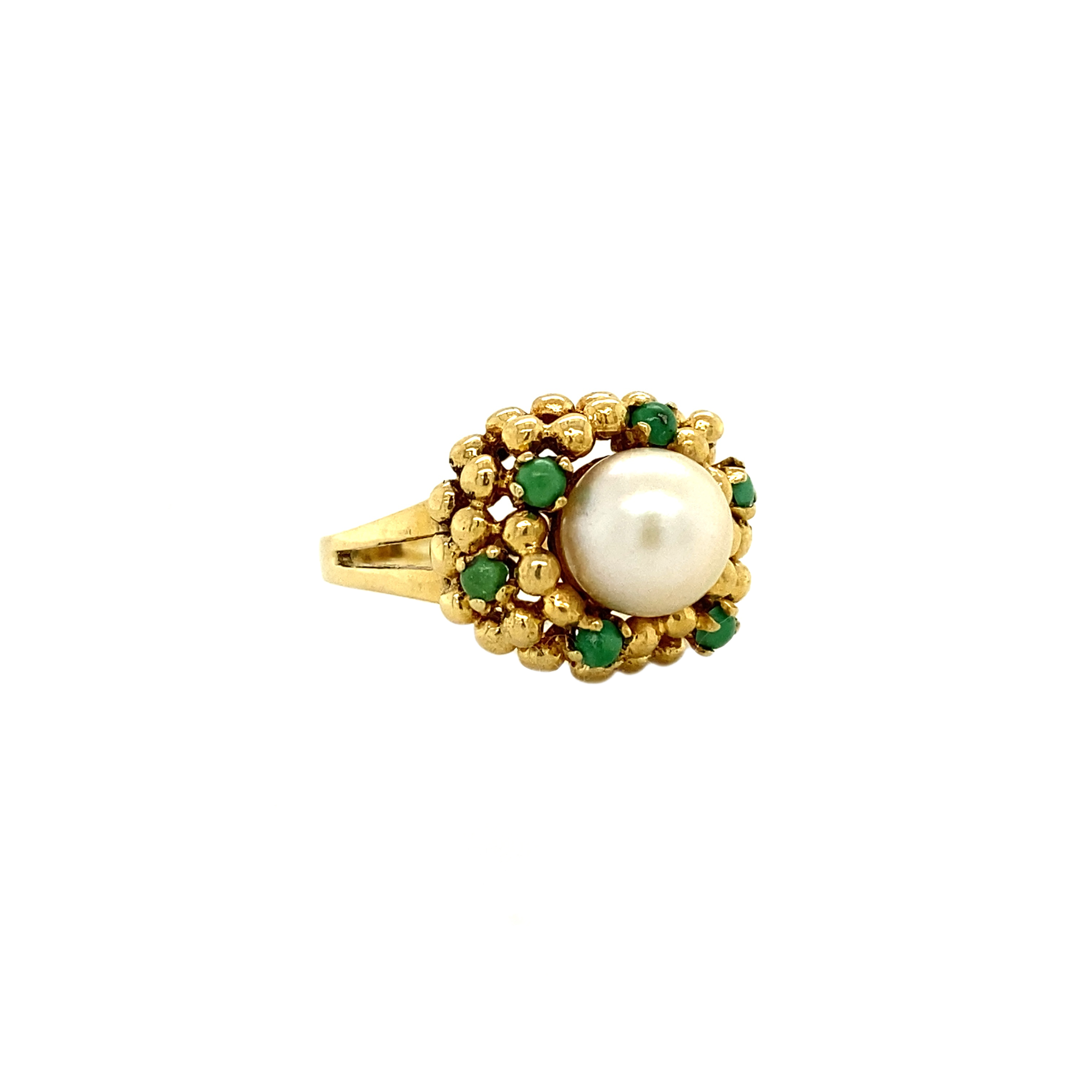 Gold ring with pearl and turquoise 18 kt
