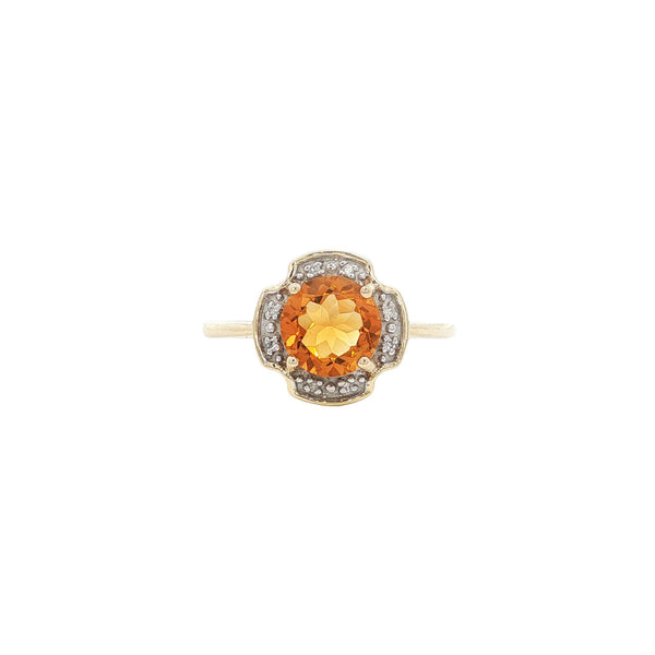 Ring with citrine and diamond, 9 kt