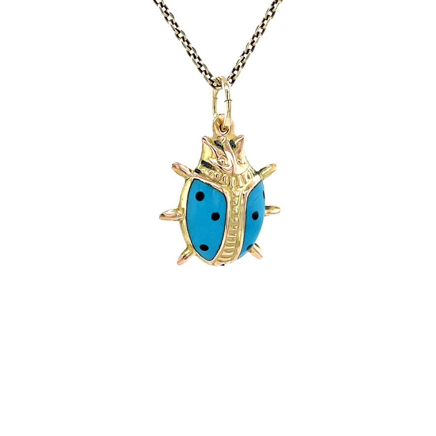 Vintage gold ladybug pendant with enamel, 14 kt