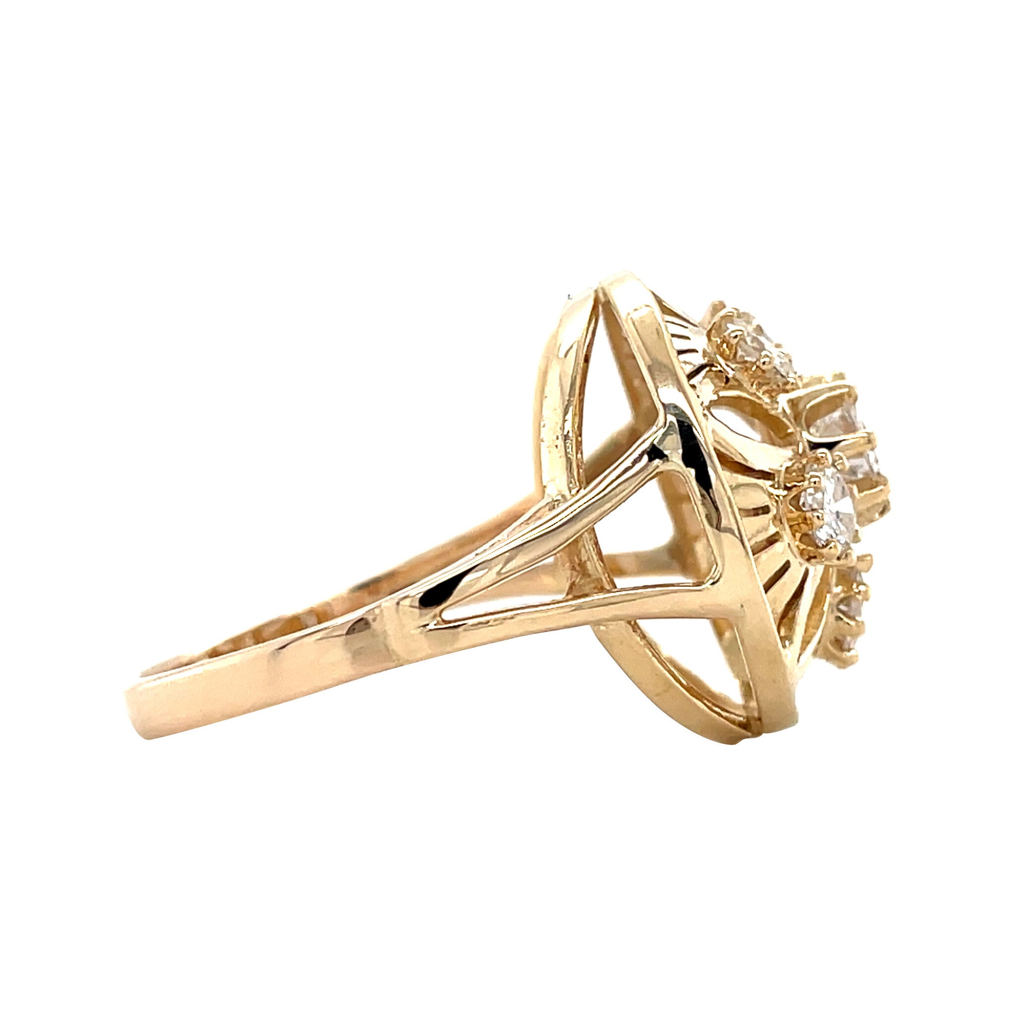 Gouden vintage entourage ring met diamant 14 krt
