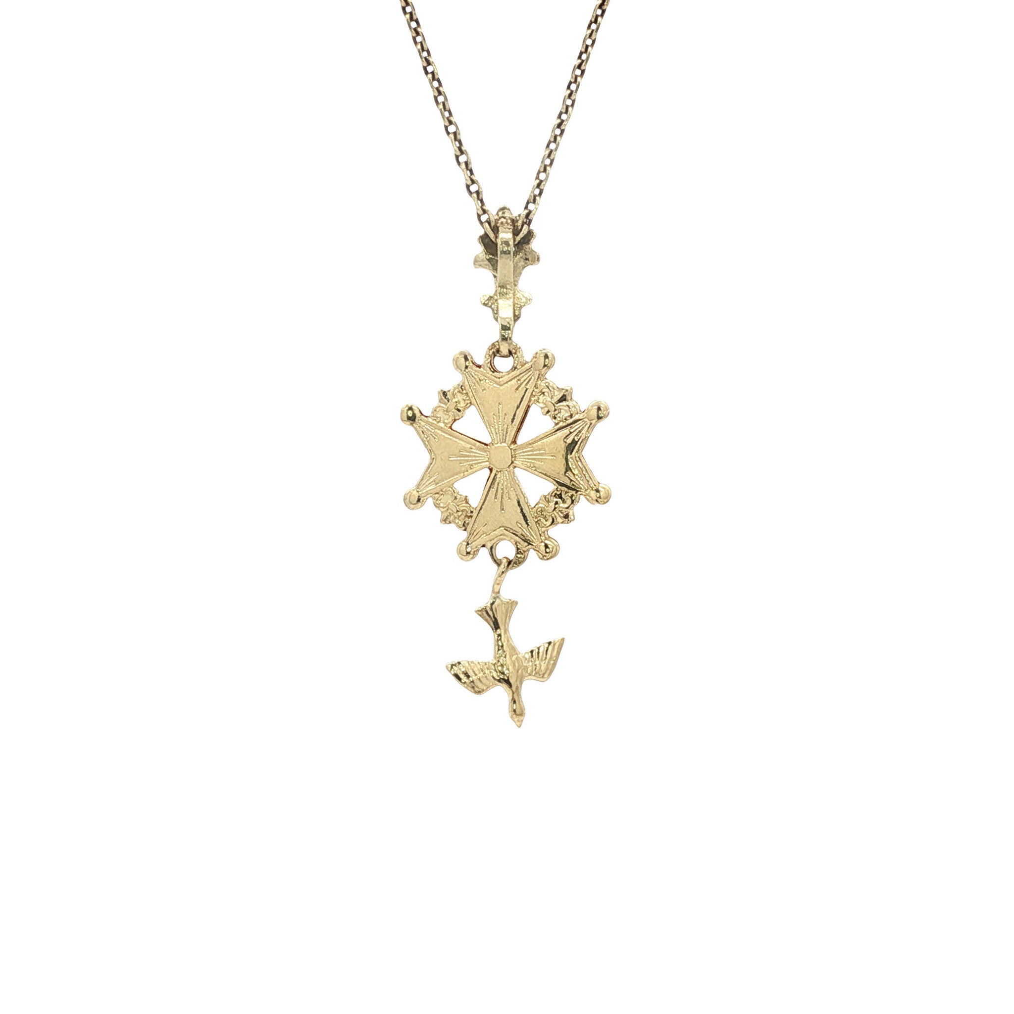 Gouden vintage Hugenotenkruis hanger 14 kt
