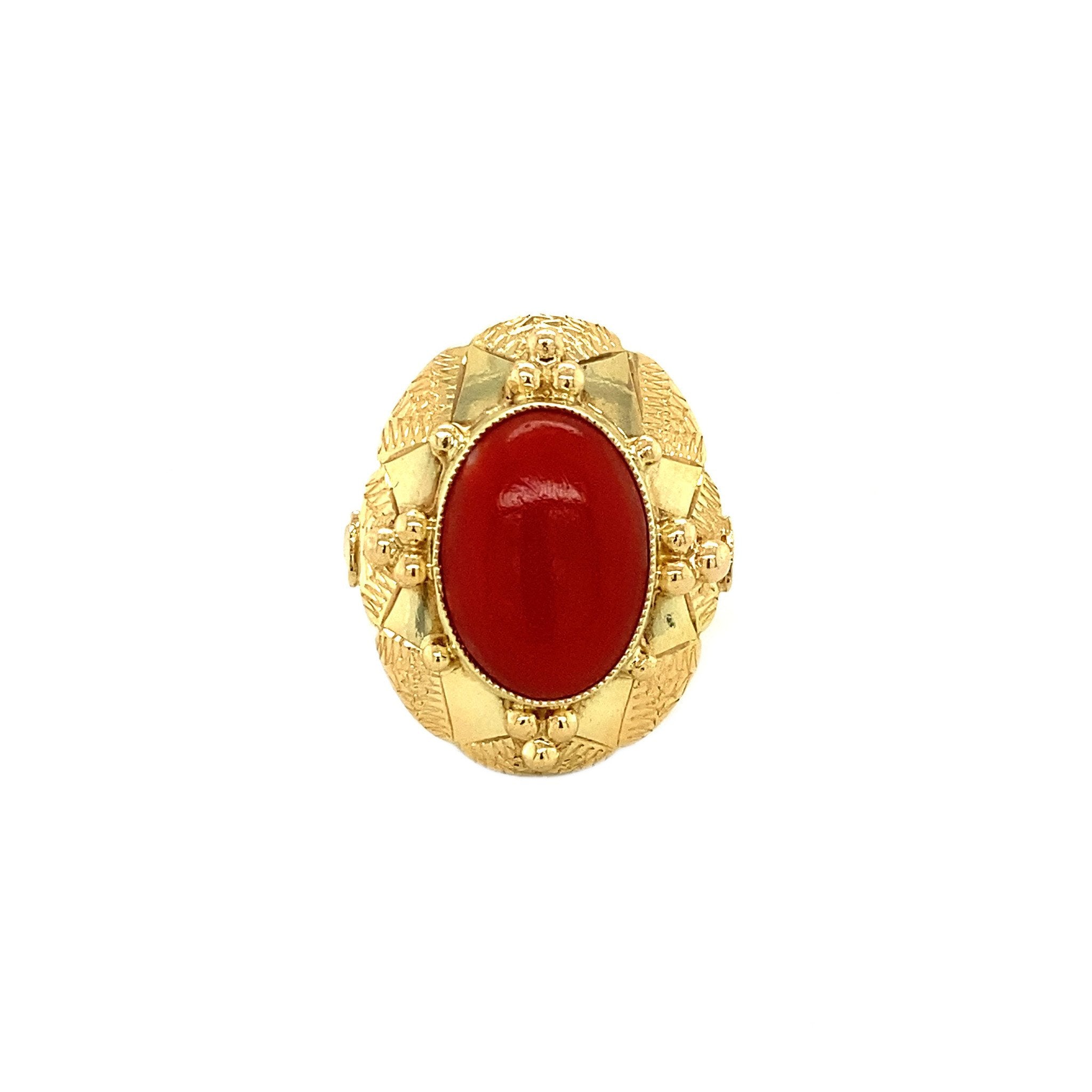 Gold ring with blood coral, 14 kt