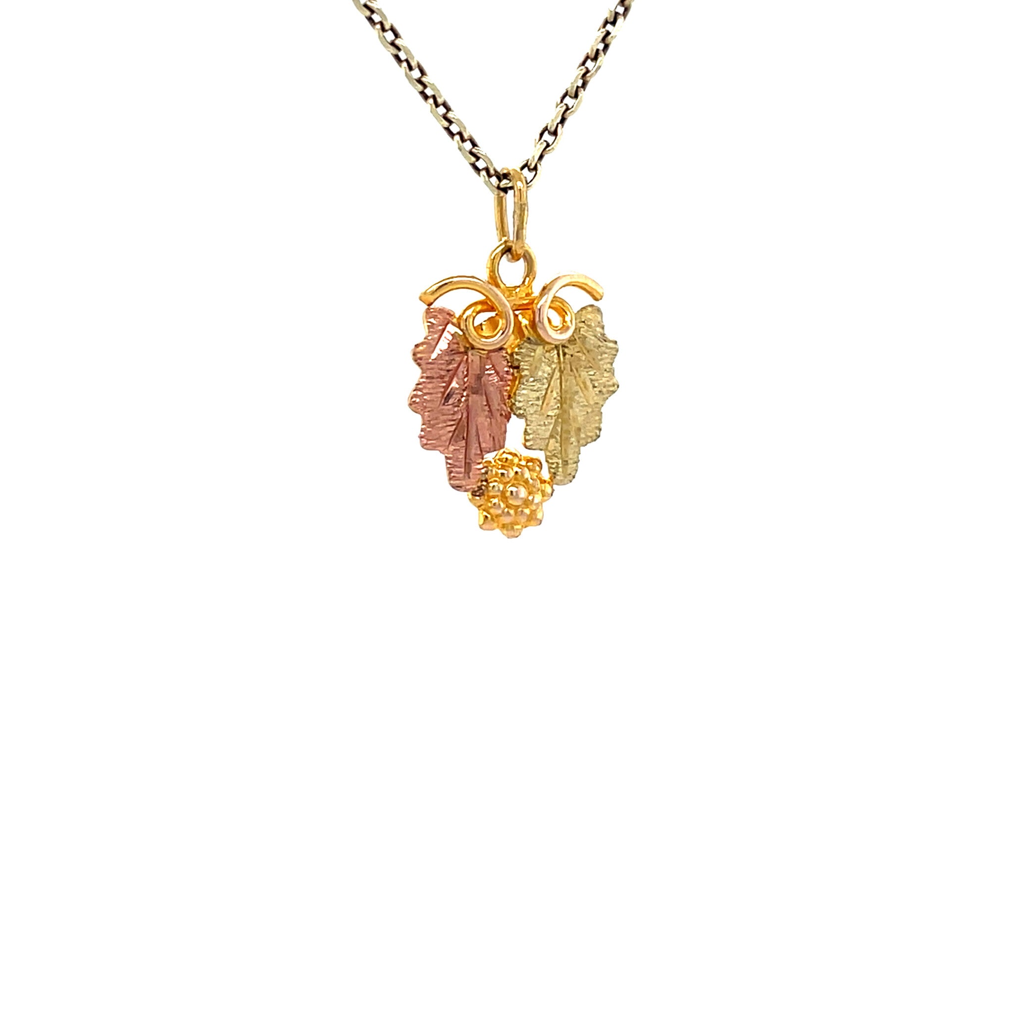 Bicolour vintage leaves pendant 10 kt