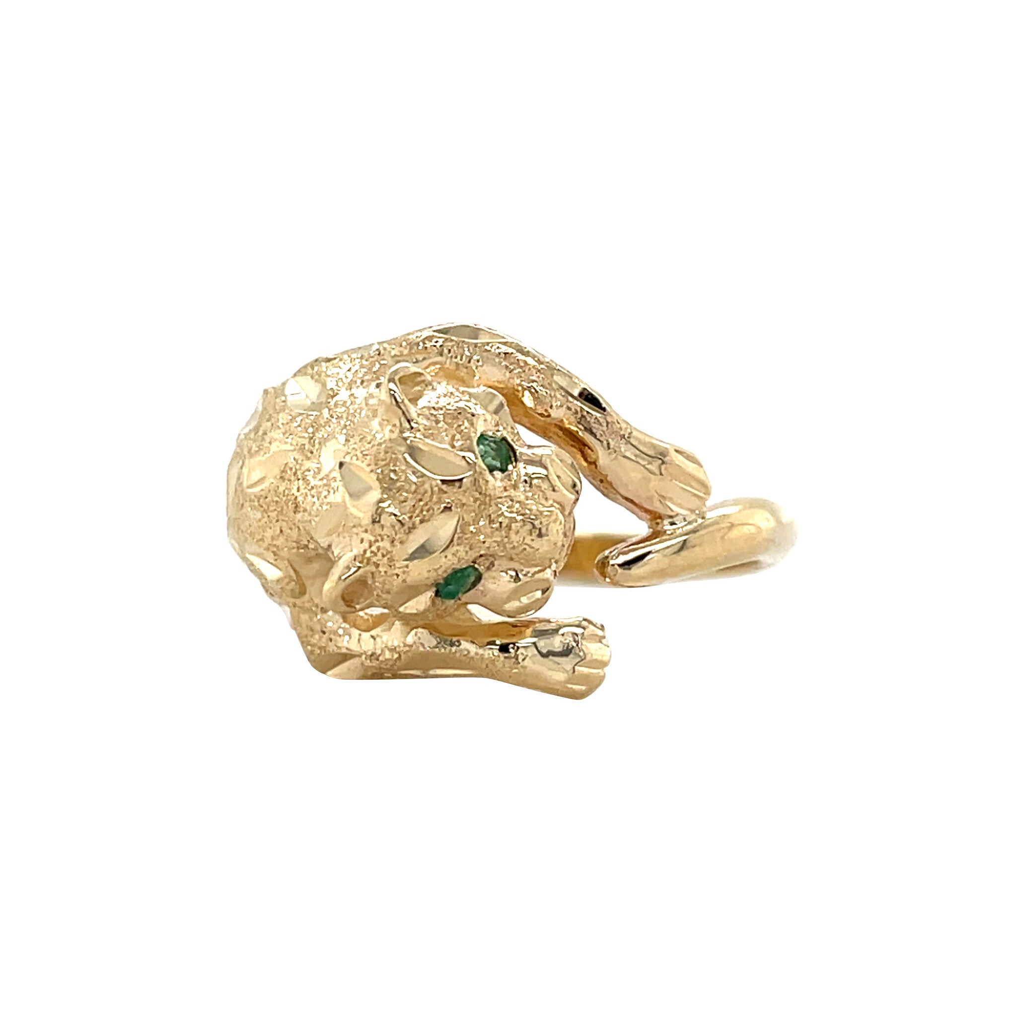 Vintage gold panther ring with emerald, 14 kt