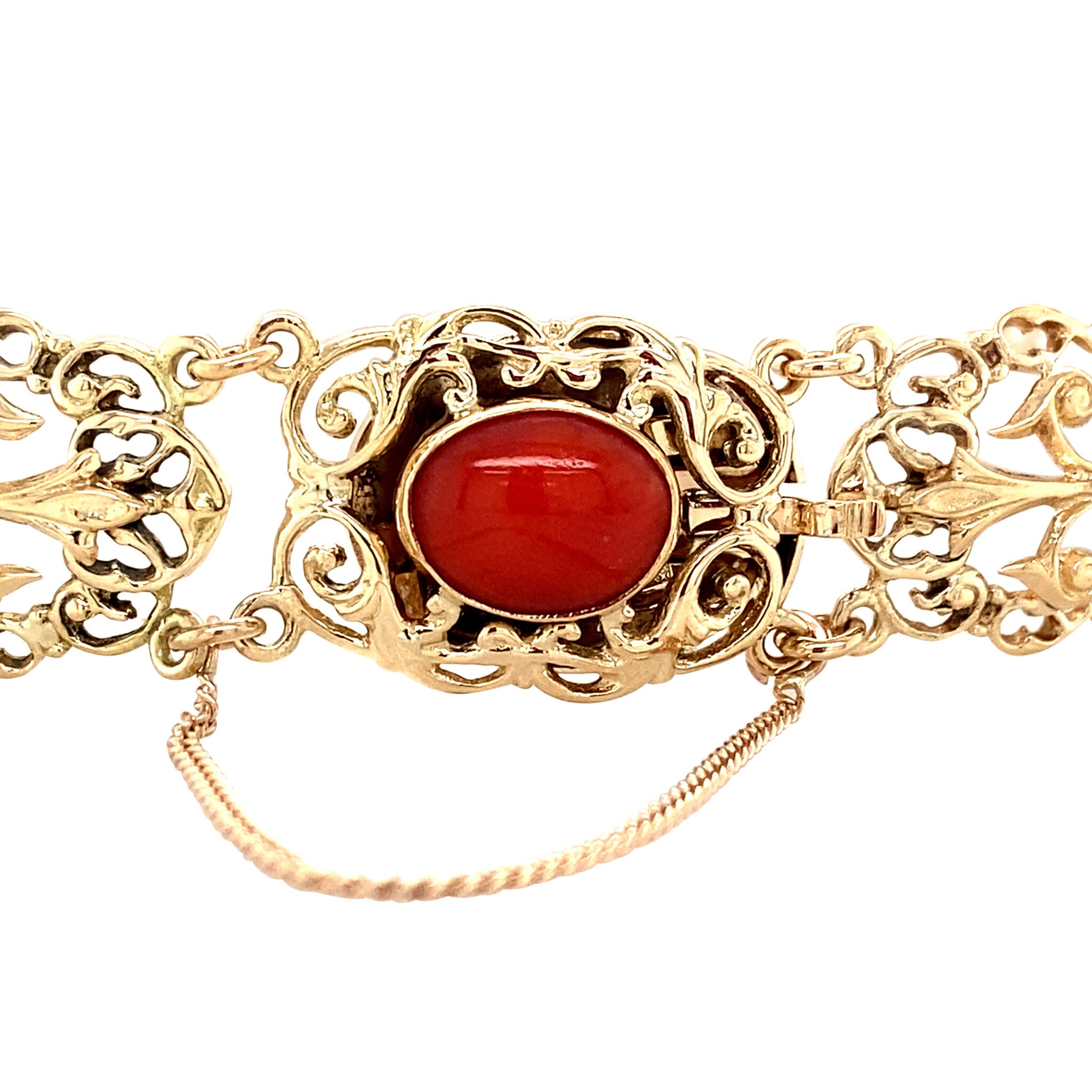 Gouden vintage armband met bloedkoraal 14 krt