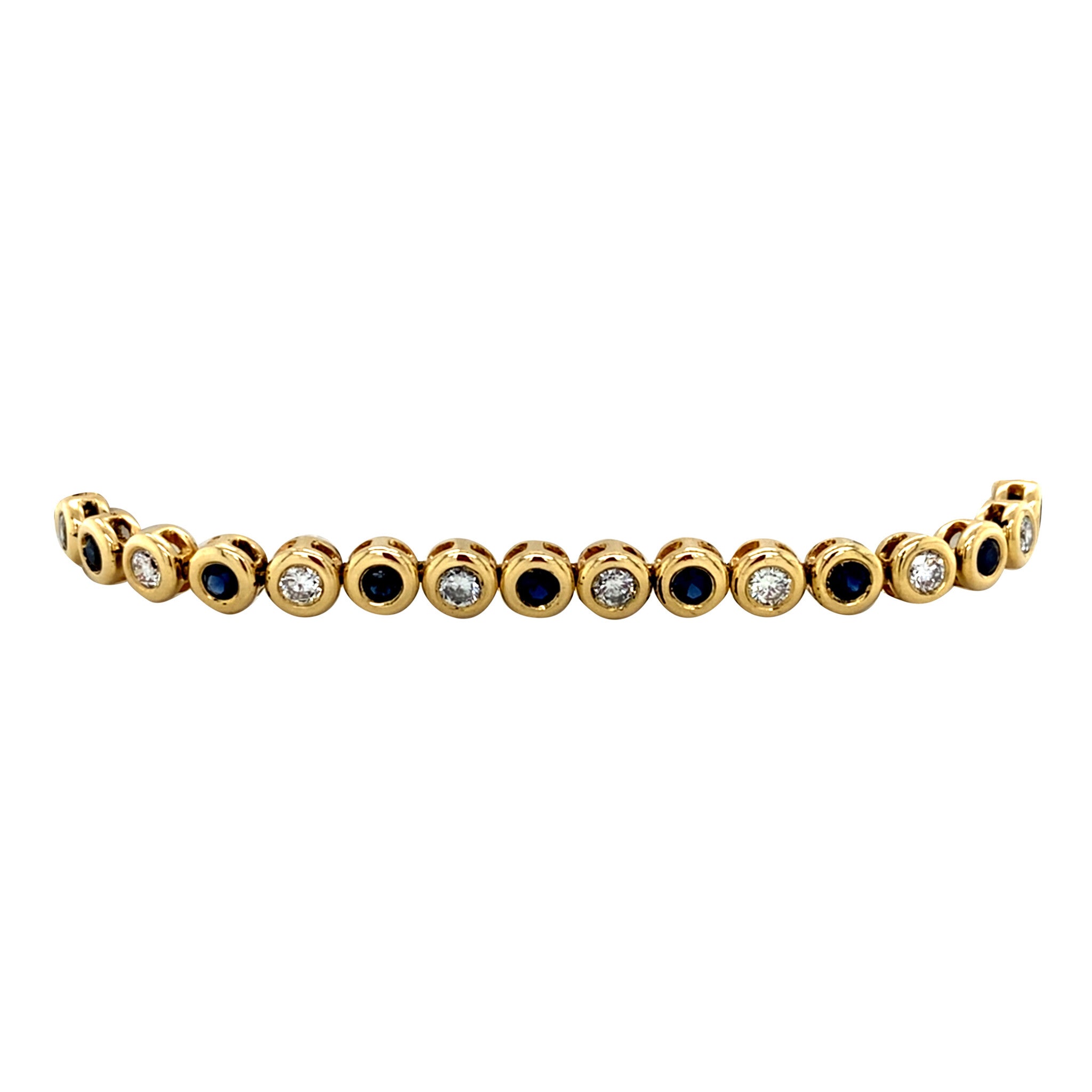 Vintage gold tennis bracelet with sapphire and diamond, 18 kt