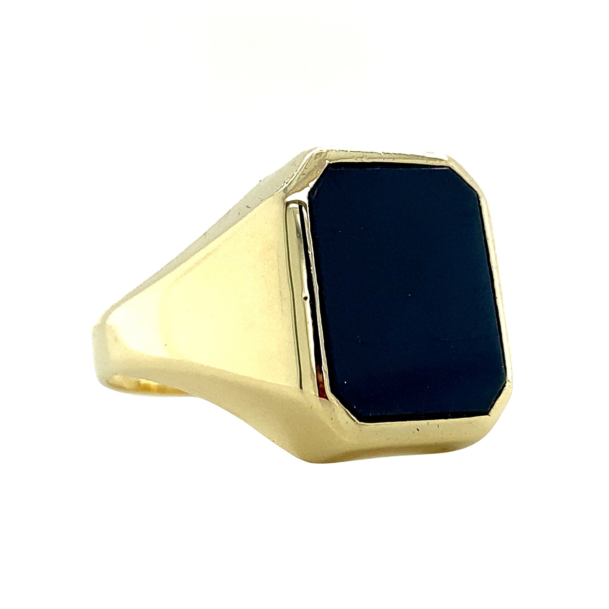 Gouden zegelring met blauwe laagsteen 14 krt